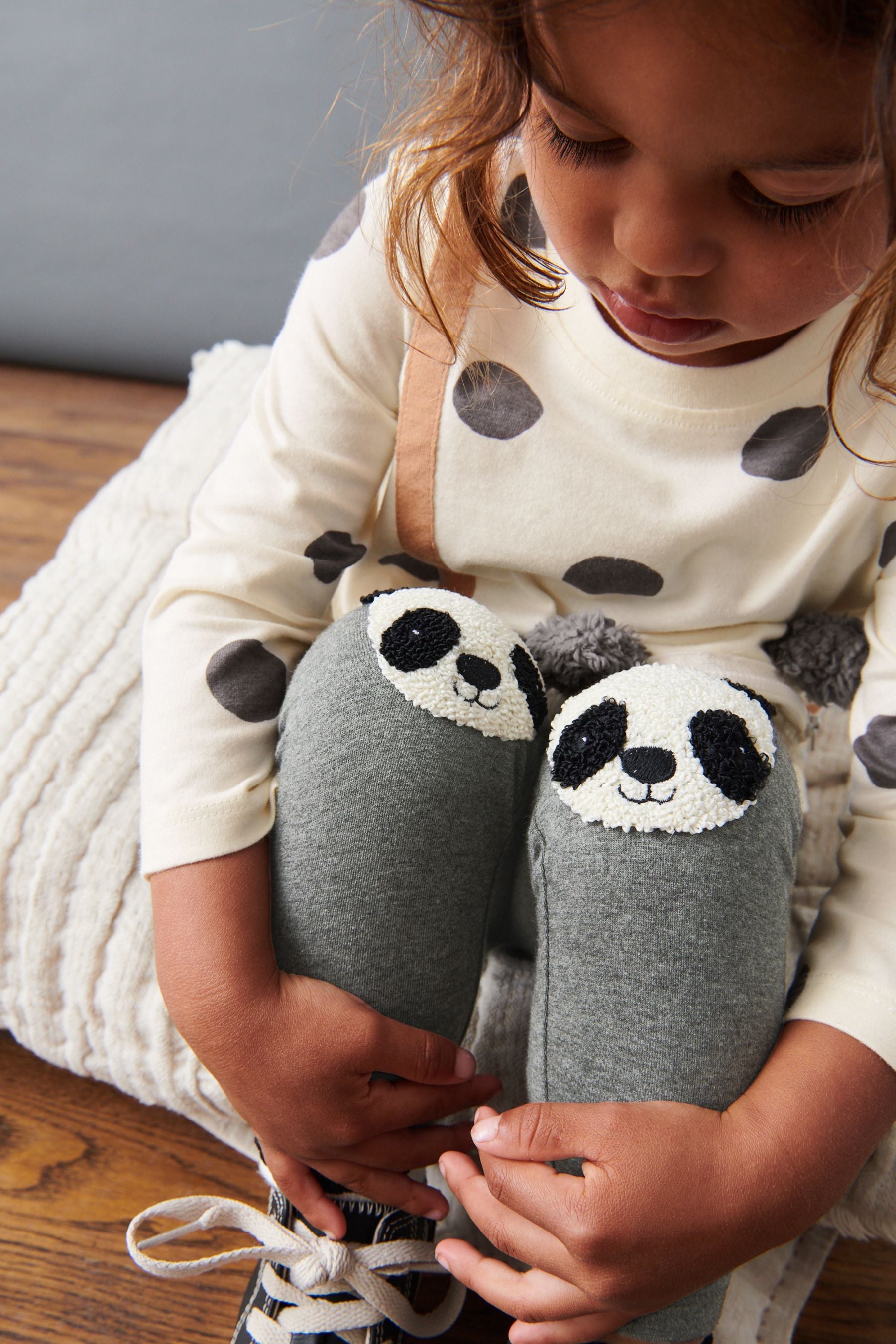 Grey Panda Embroidered Leggings (3mths-7yrs)