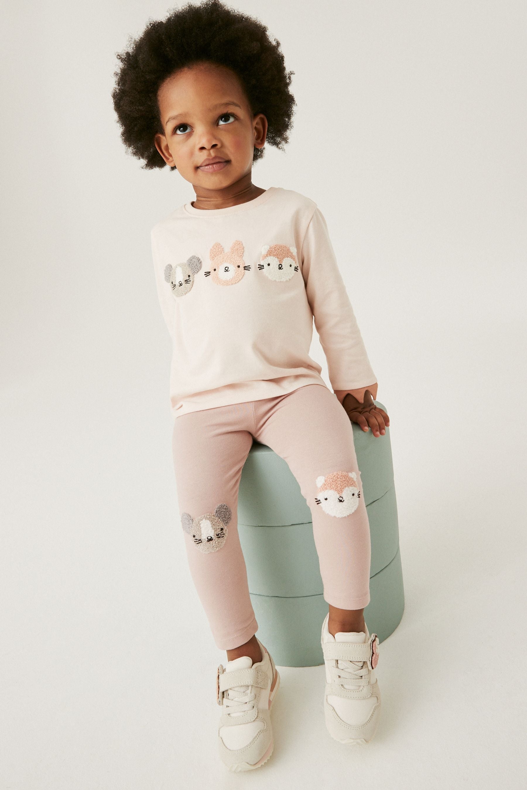 Pale Pink Cat Embroidered Leggings (3mths-7yrs)