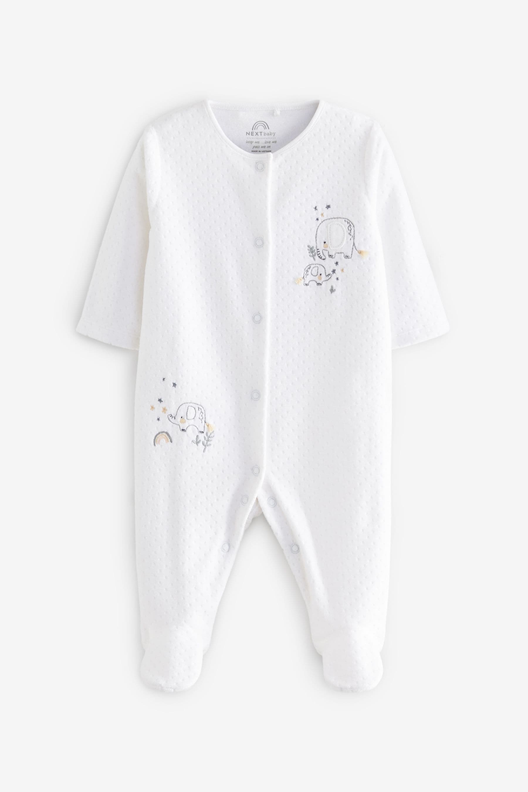 White Velour Baby Sleepsuit (0mths-2yrs)