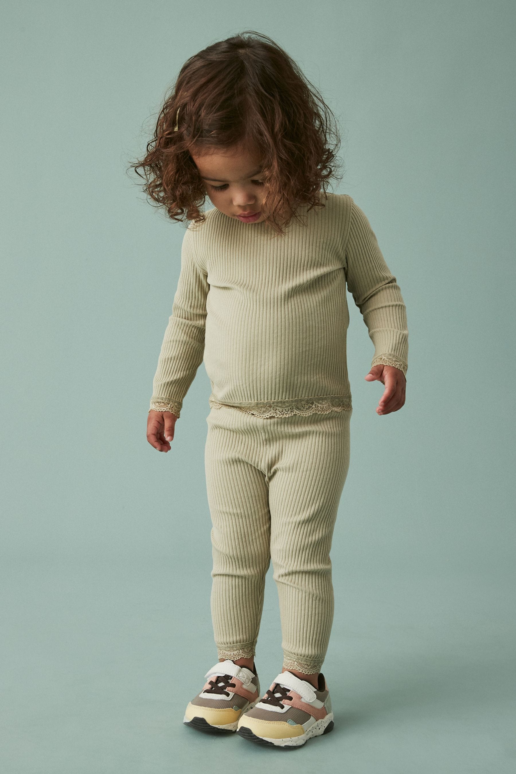 Green Ribbed Lace Trim Leggings (3mths-7yrs)