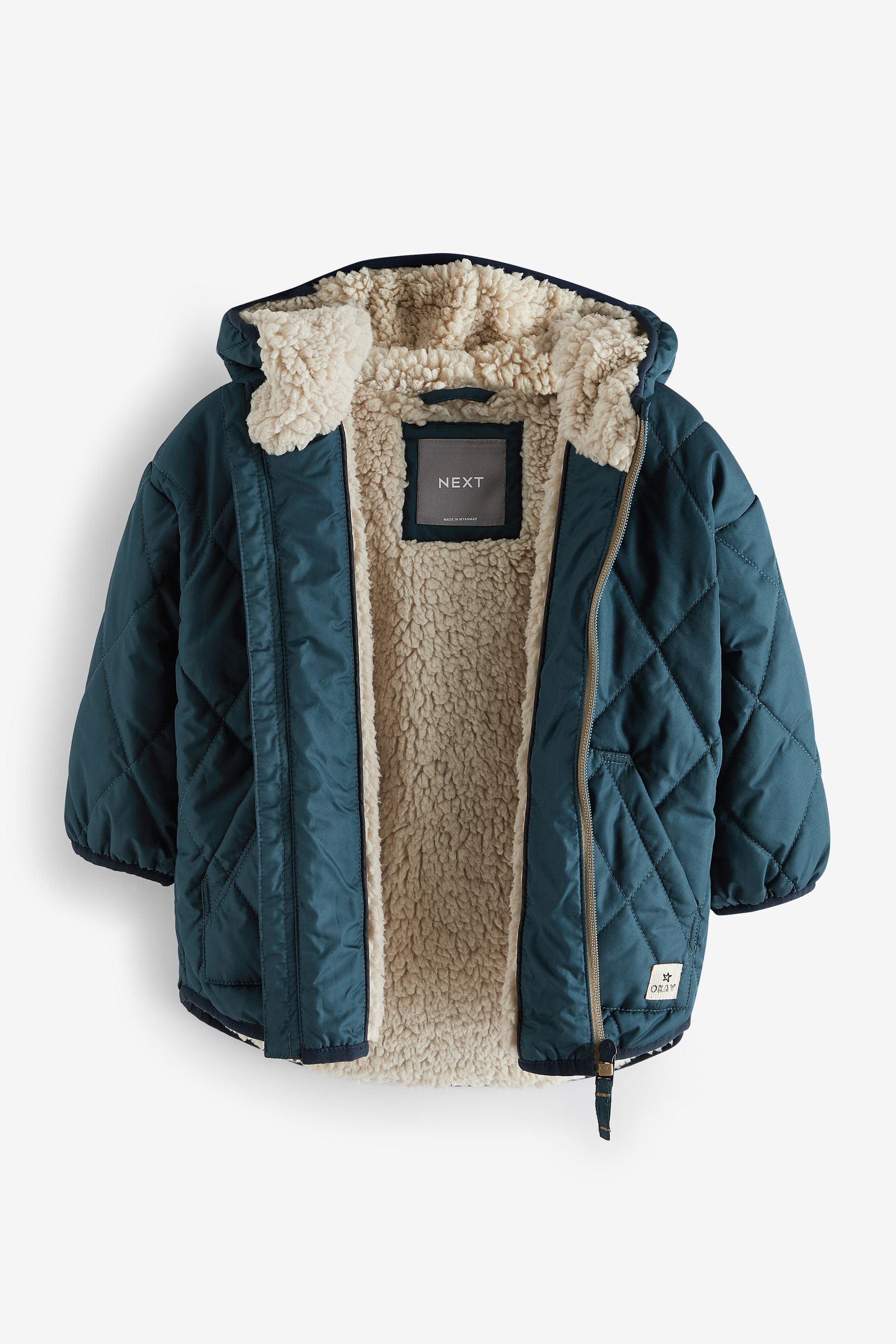 Teal Blue Quilted Borg Lined Jacket (3mths-7yrs)