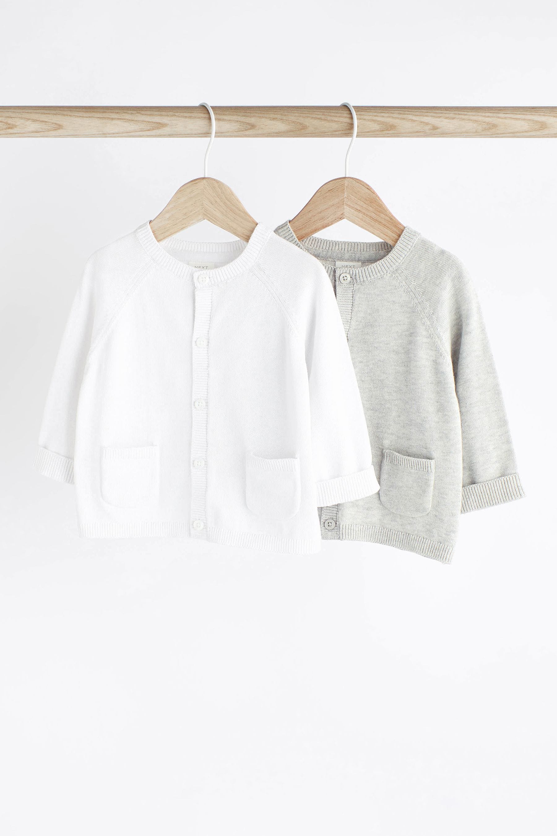 Grey/White 100% Cotton Knitted Baby Cardigans 2 Pack