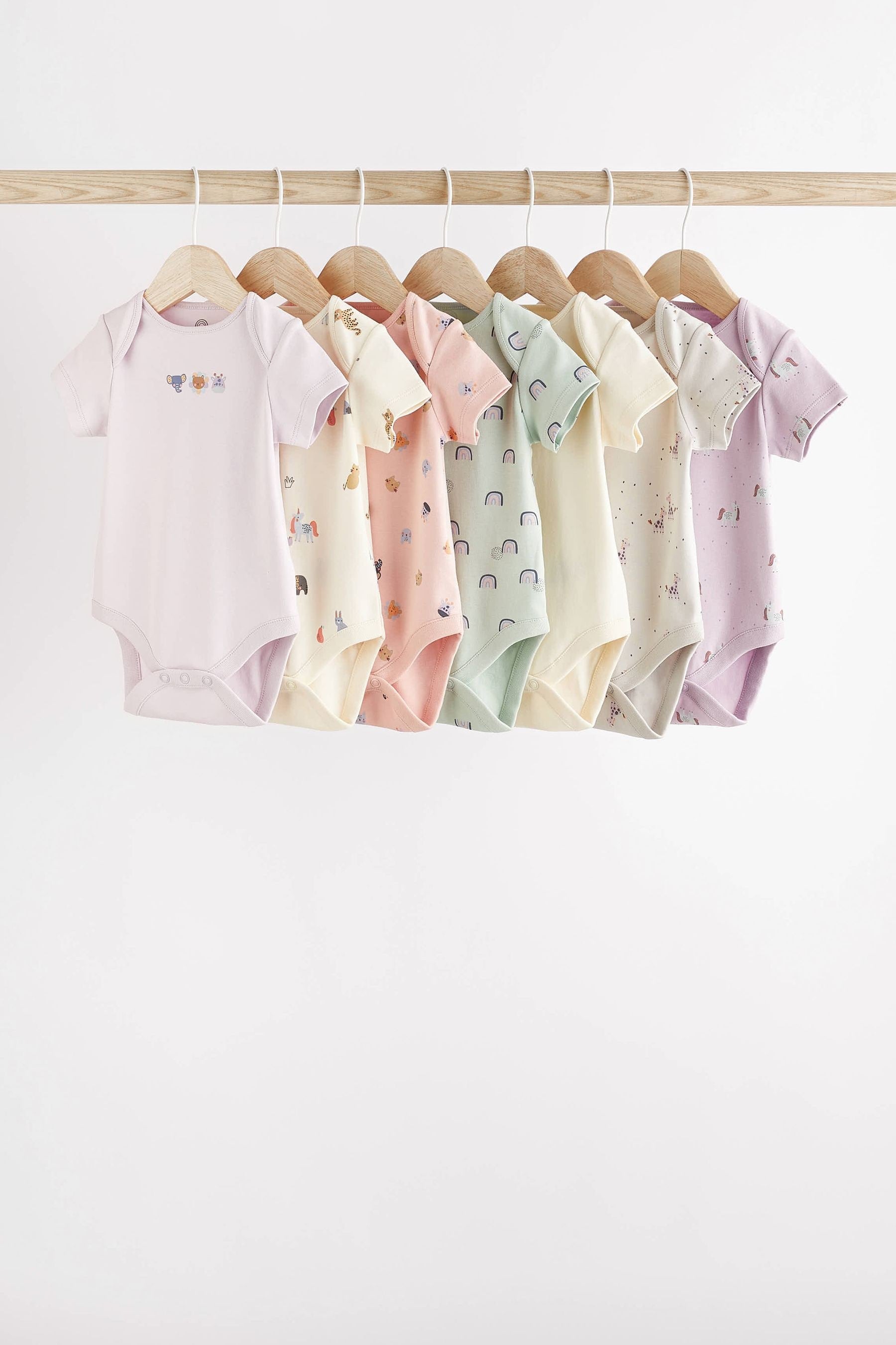 Multi Character Baby Short Sleeve 100% Cotton Bodysuits 7 Pack