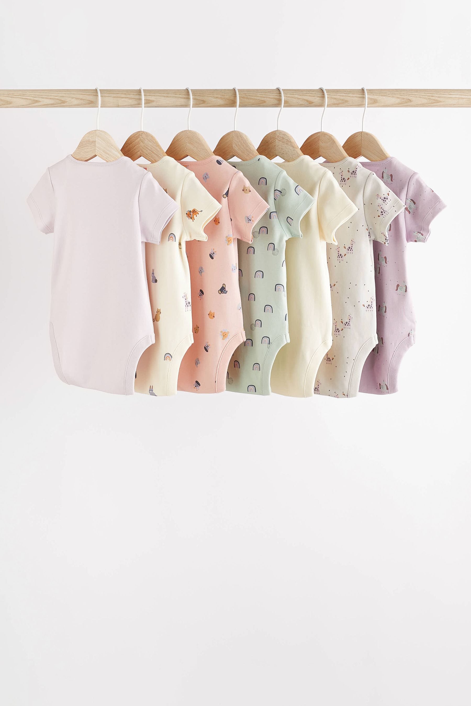 Multi Character Baby Short Sleeve 100% Cotton Bodysuits 7 Pack