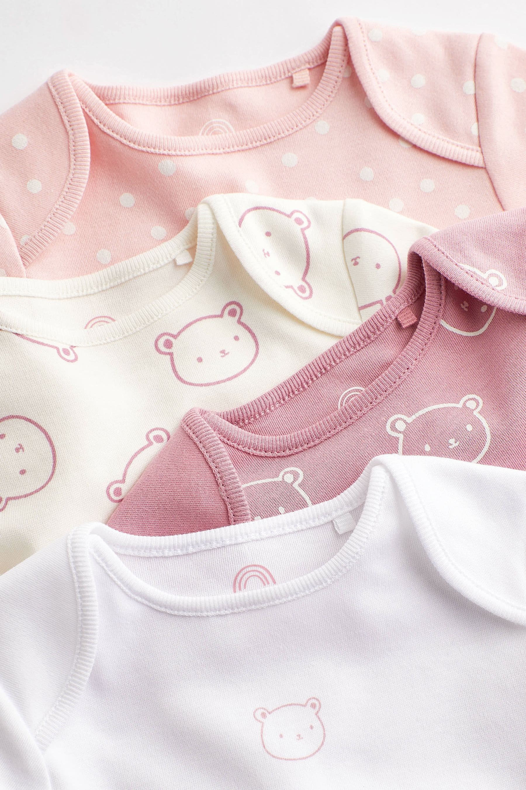 Pink/White Bear Baby 100% Cotton Long Sleeve Bodysuits 4 Pack