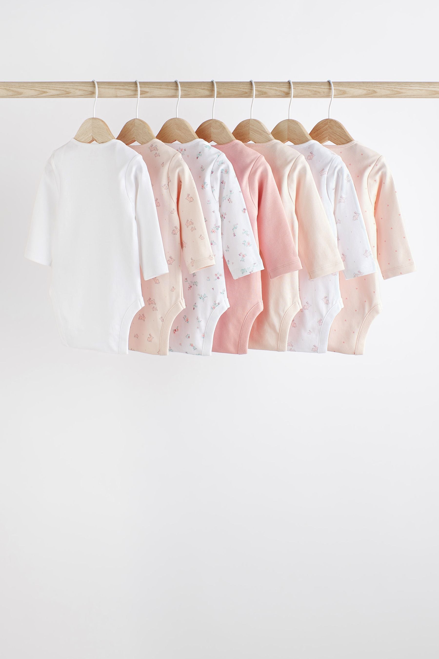 Pale Pink 7 Pack Baby Long Sleeve Bodysuits