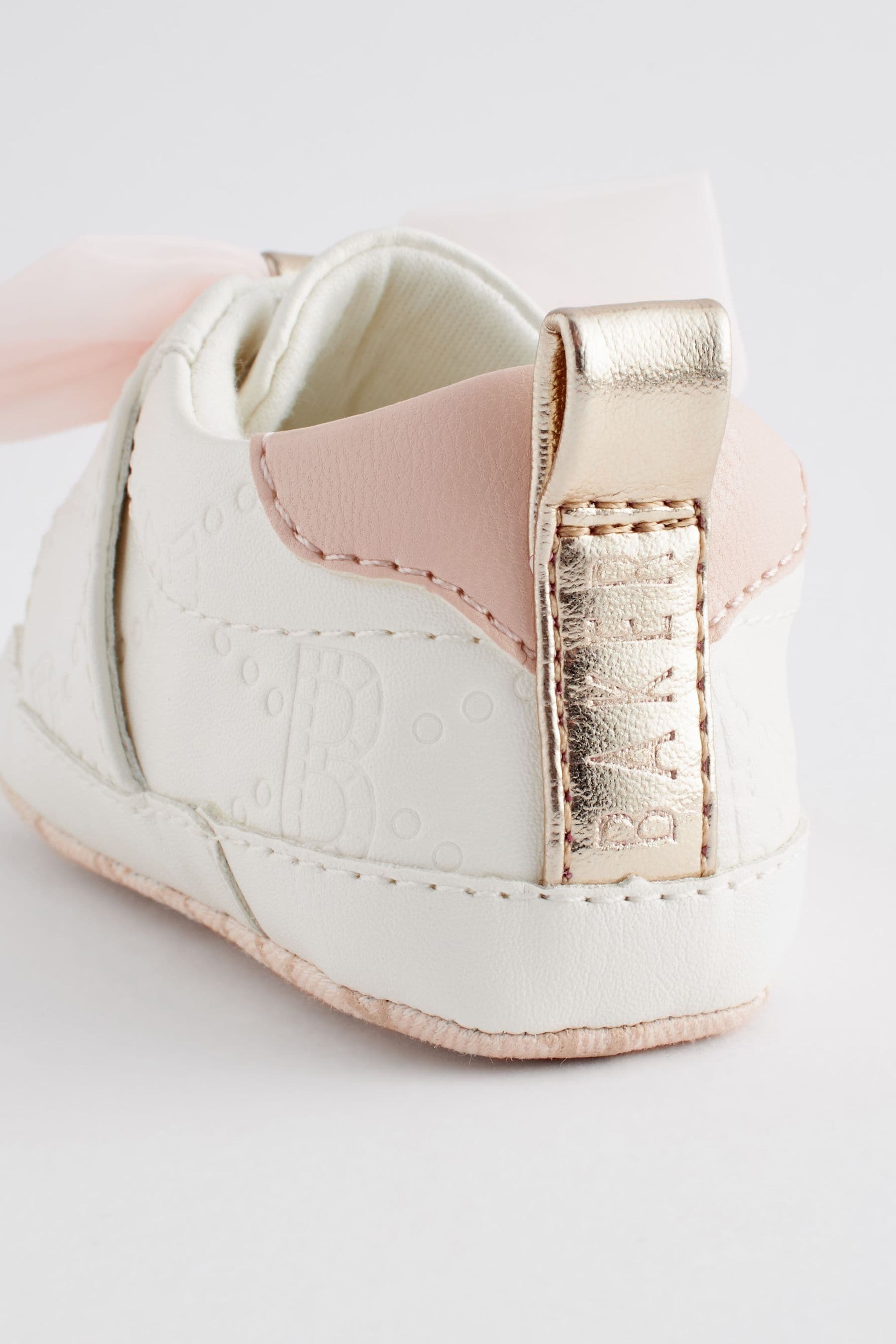 Baker by Ted Baker Baby Girls White and Pink Organza Bow Trainer Padders