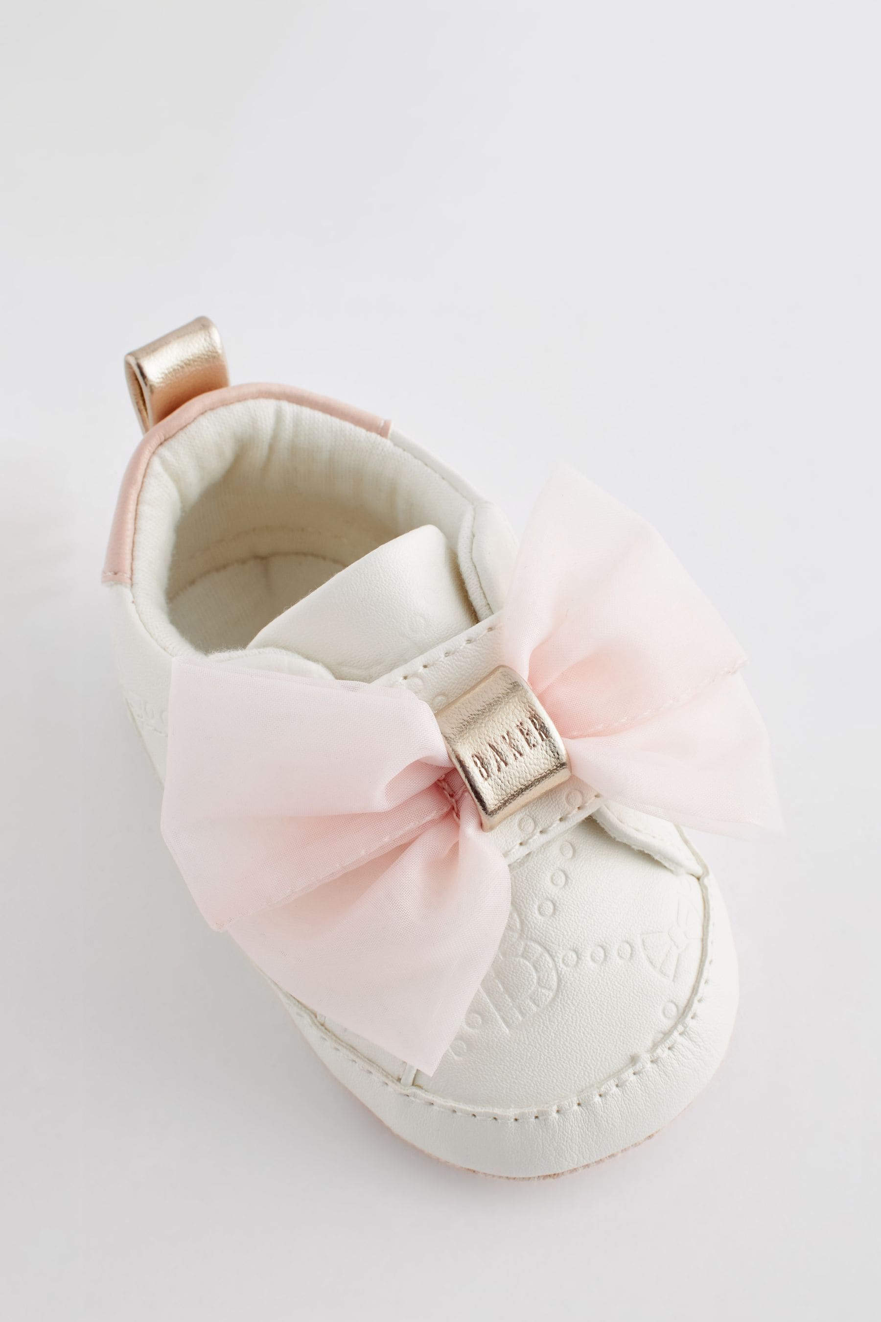 Baker by Ted Baker Baby Girls White and Pink Organza Bow Trainer Padders