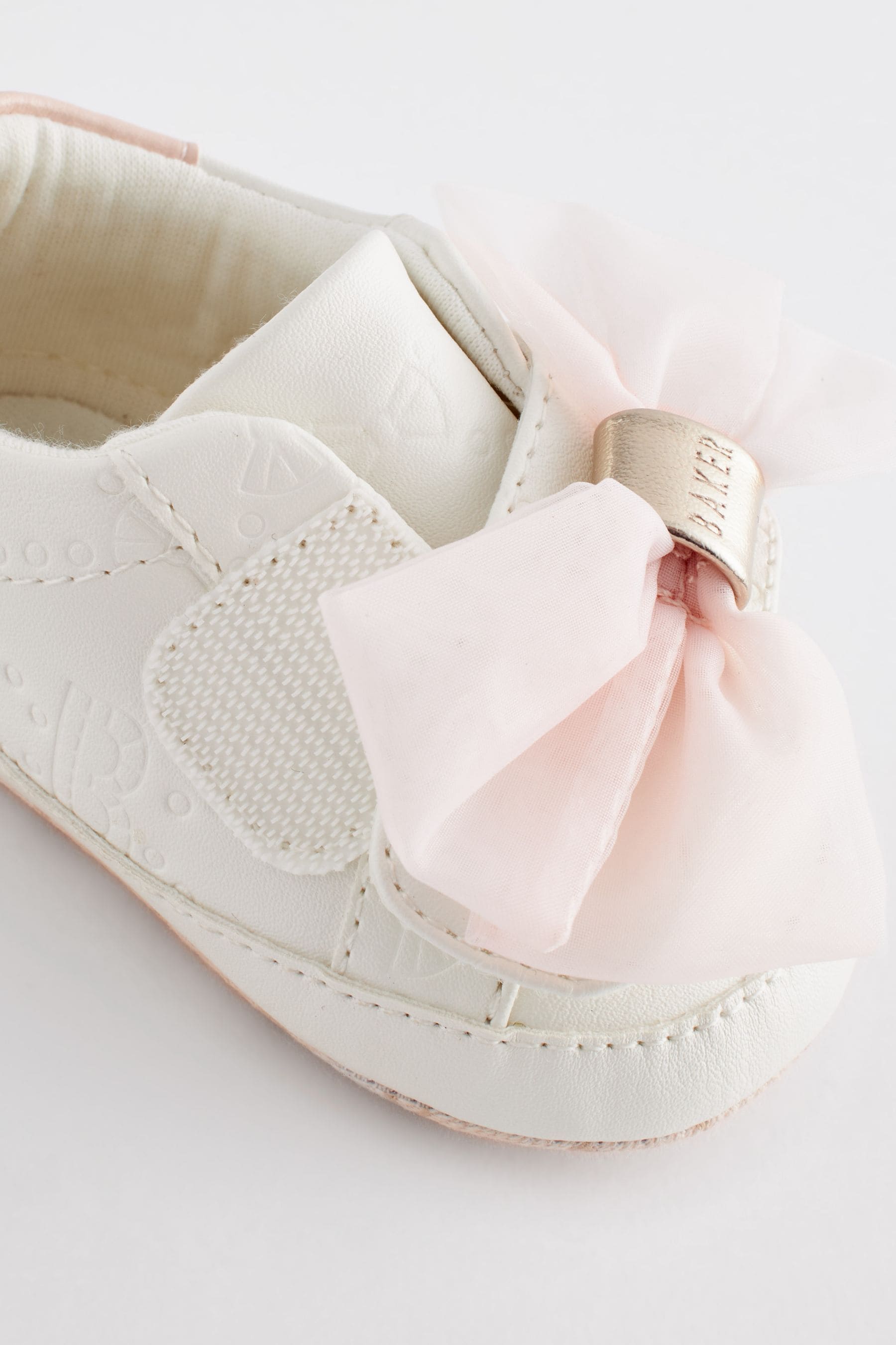 Baker by Ted Baker Baby Girls White and Pink Organza Bow Trainer Padders