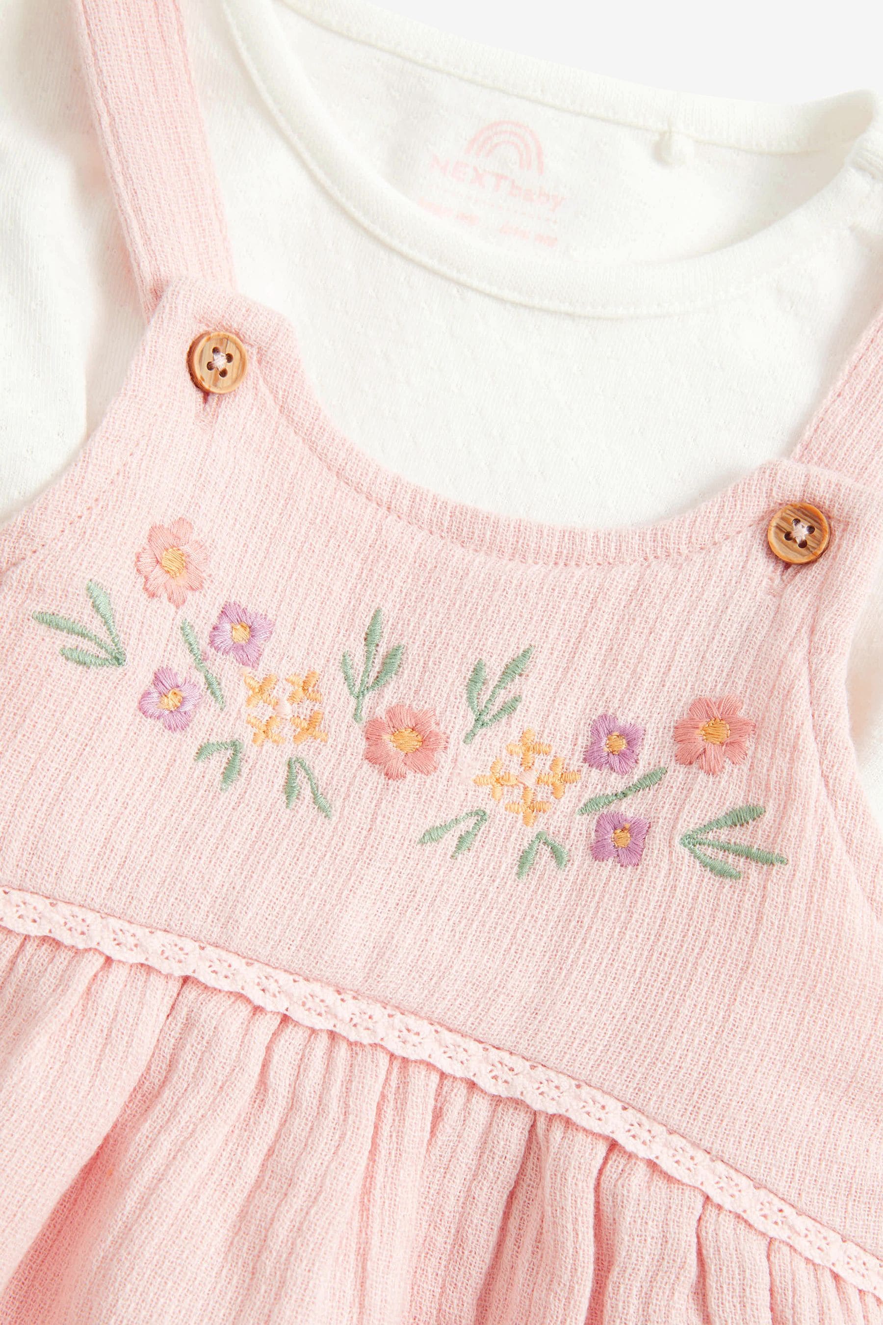 Pale Pink Baby Woven Dungarees and Bodysuit Set (0mths-2yrs)