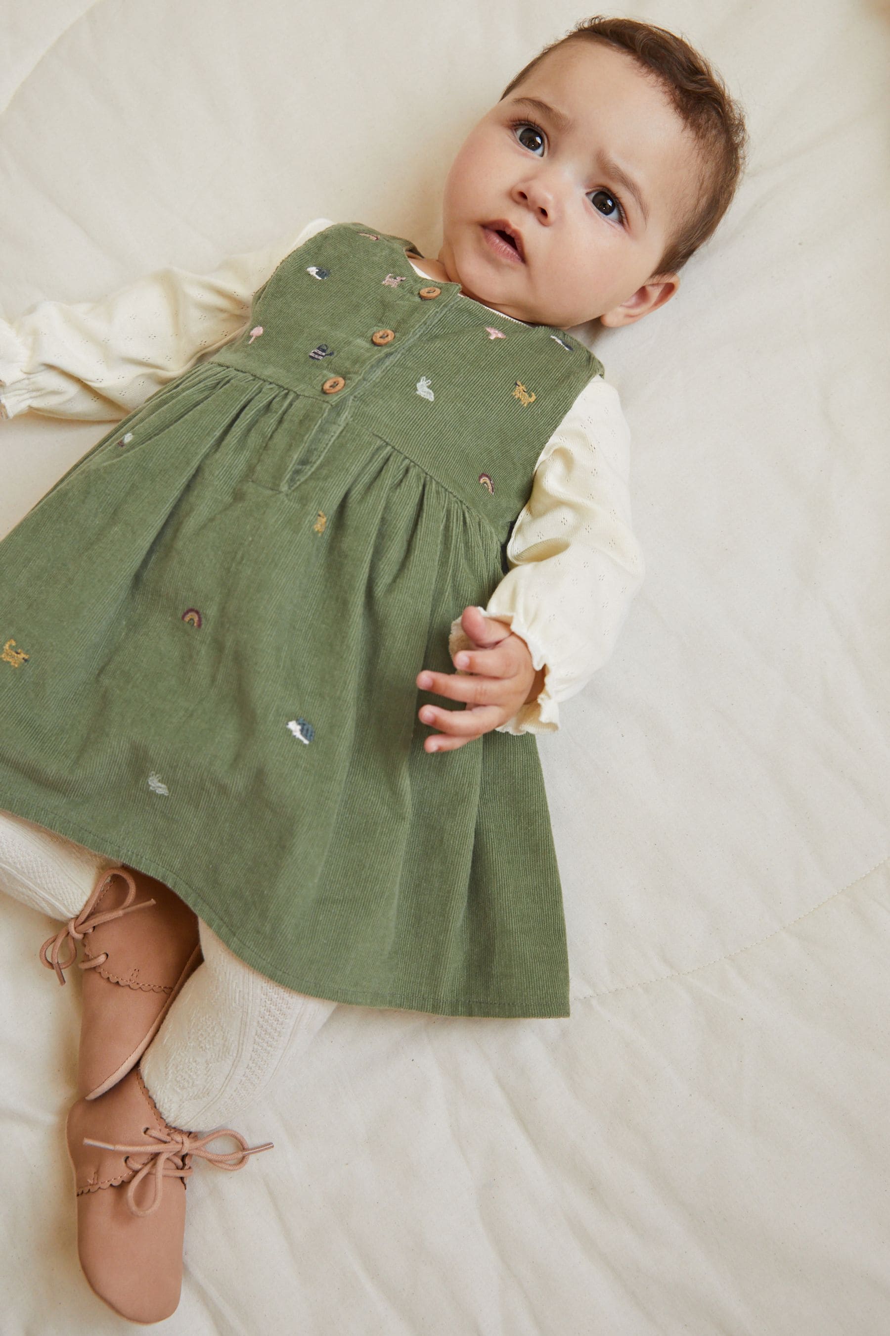 Green Baby Pinafore Dress And Bodysuit 3 Piece Set (0mths-2yrs)