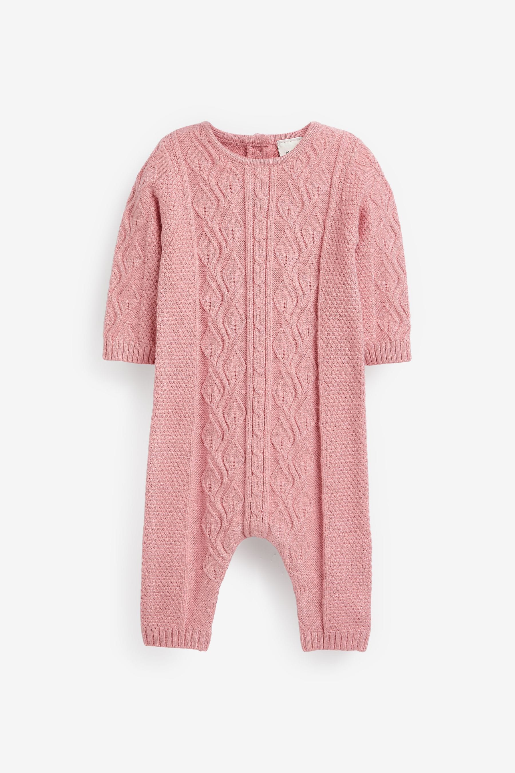 Pink Cable Knit Baby Romper (0mths-2yrs)