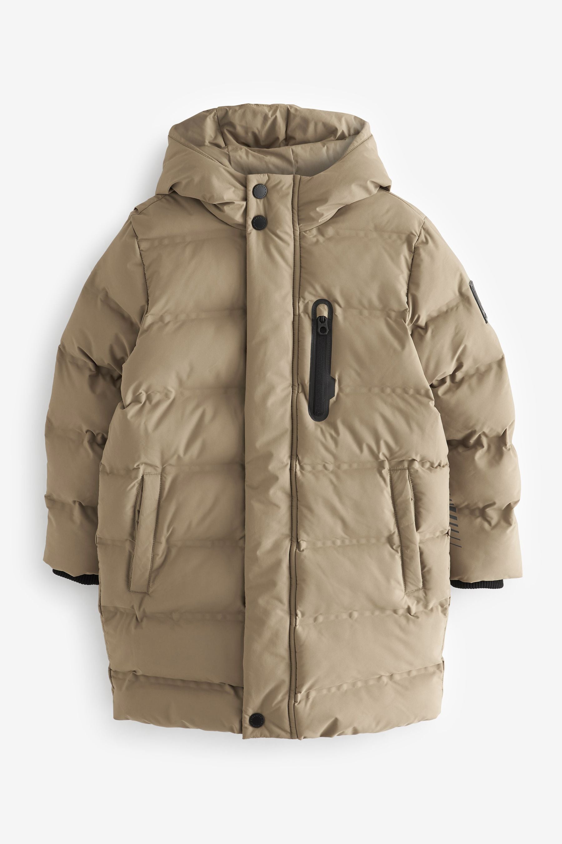 Neutral Stone Fleece Lined Longline Puffer Coat (3-17yrs)