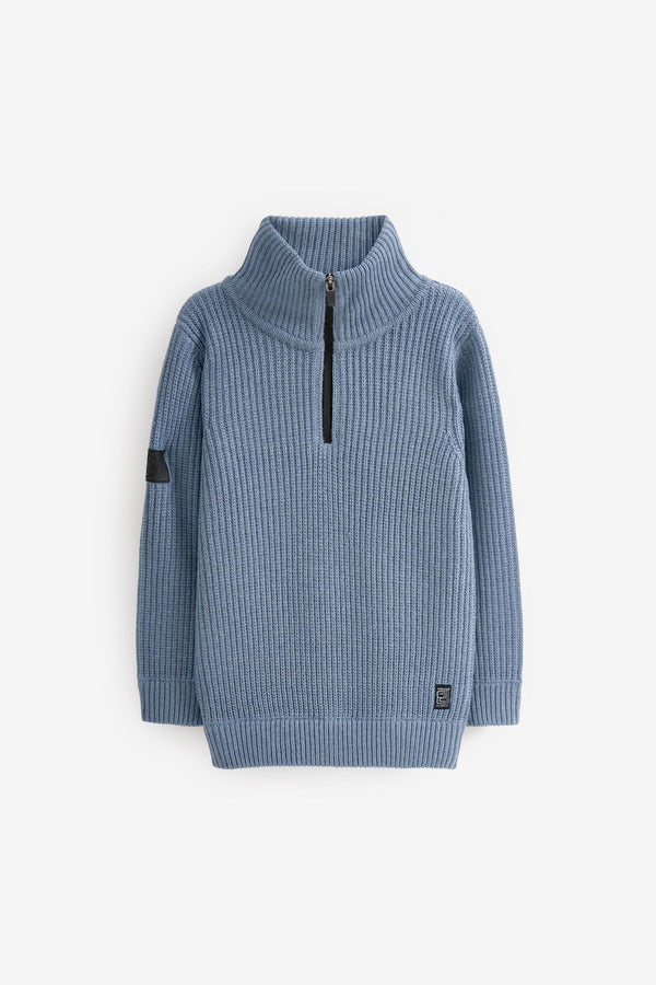 Blue Utility Zip Neck Jumper (3-16yrs)