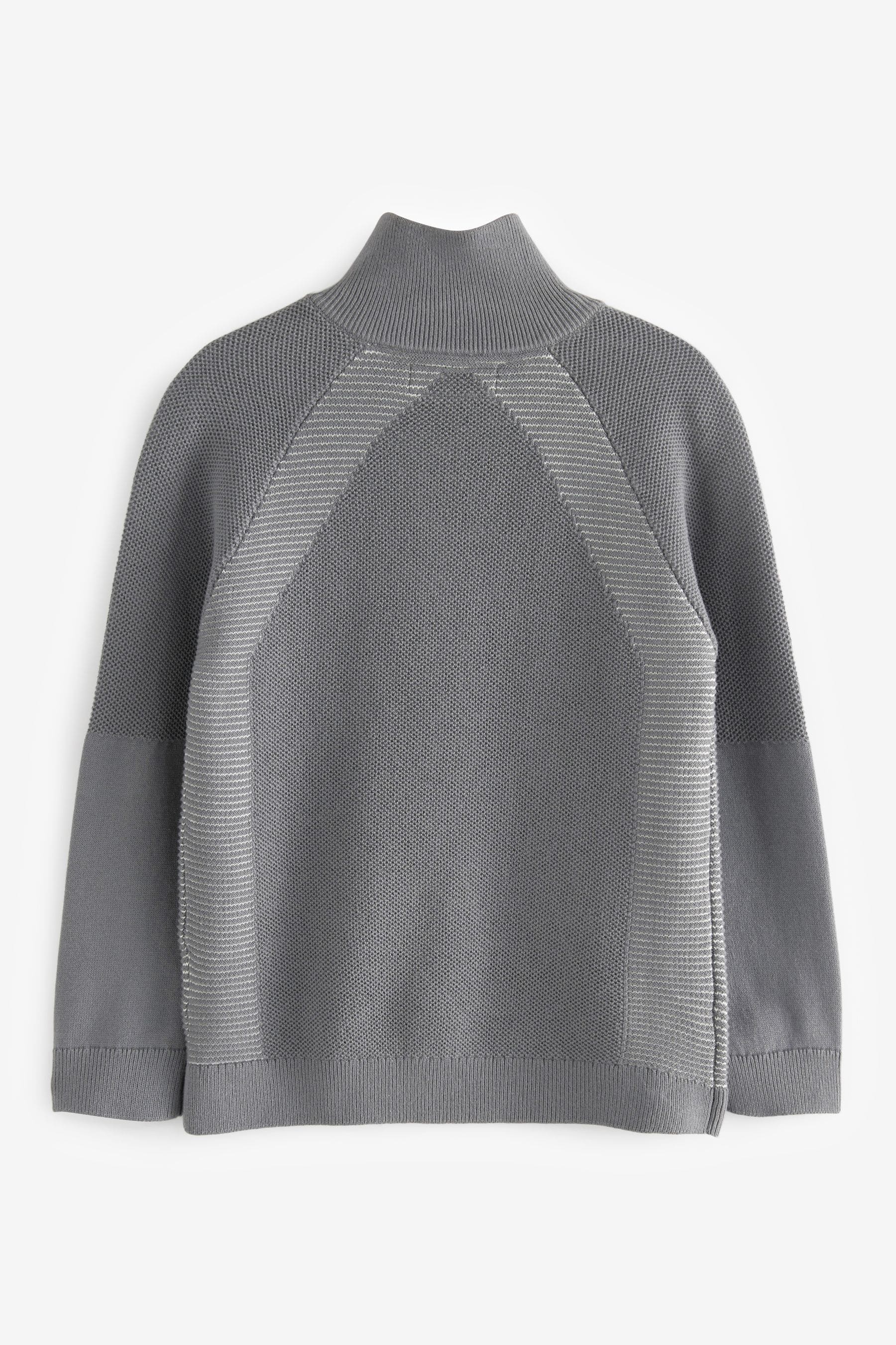 Grey Zip Neck Textured Raglan Jumper (3-16yrs)