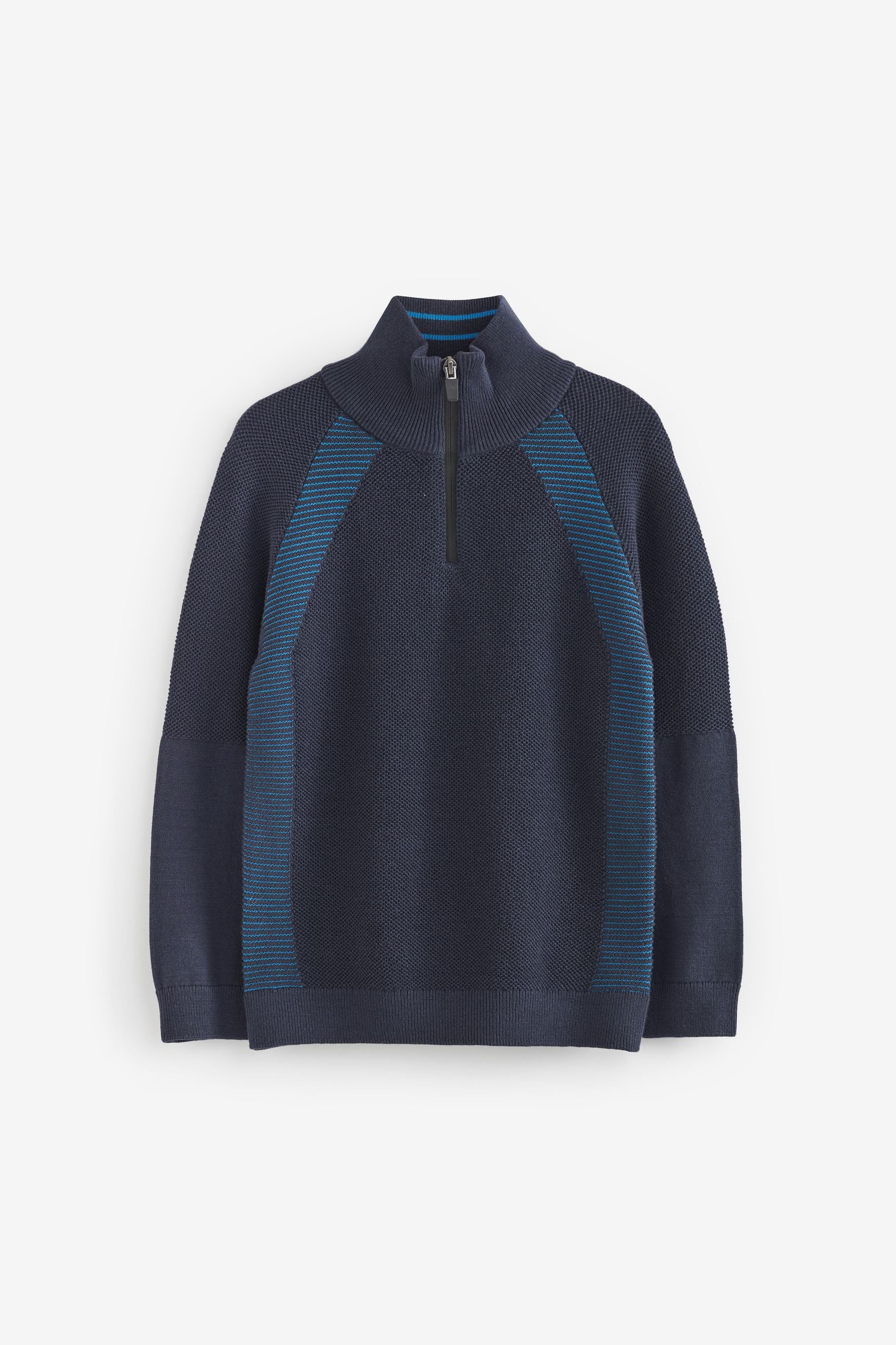 Navy Zip Neck Textured Raglan Jumper (3-16yrs)