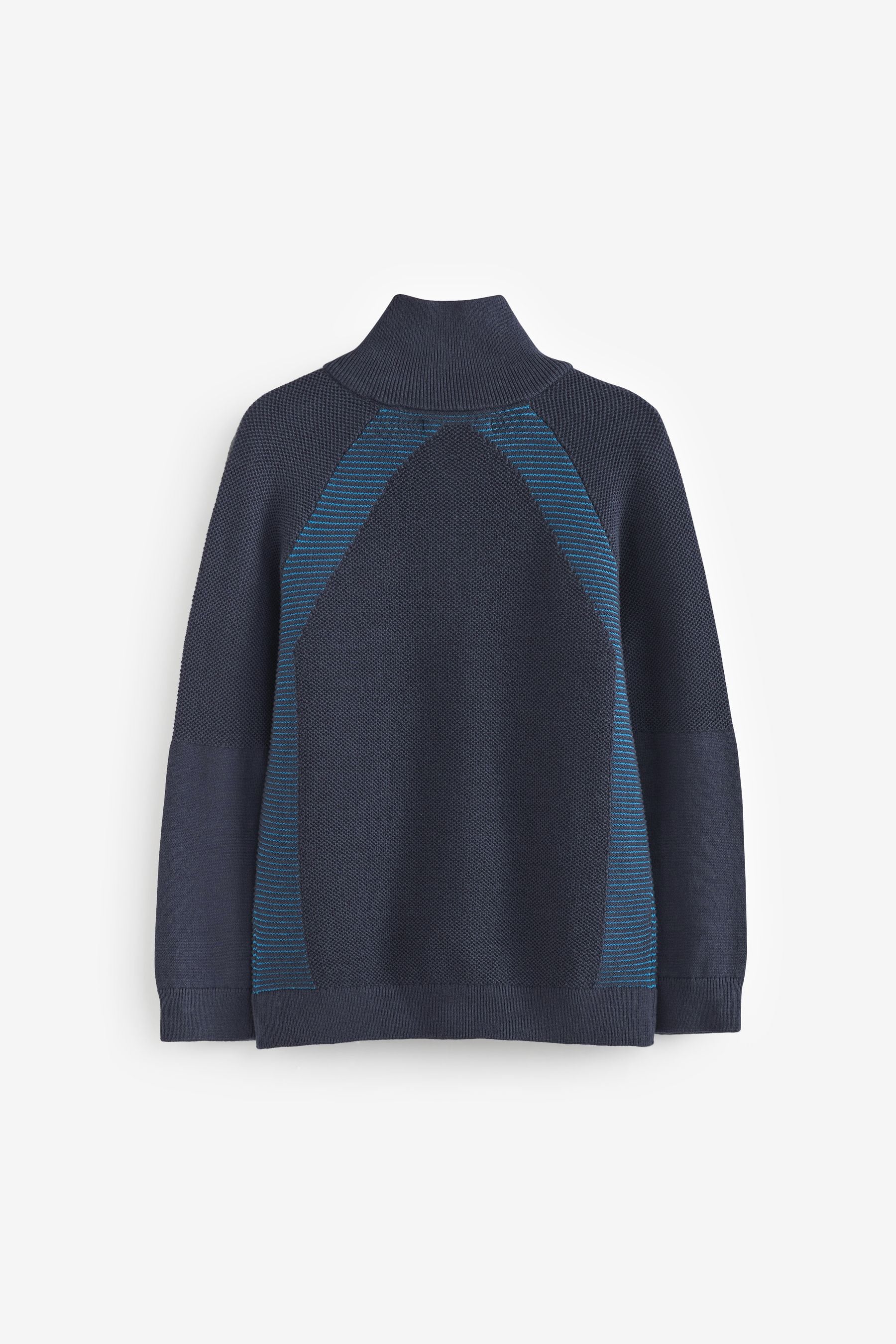 Navy Zip Neck Textured Raglan Jumper (3-16yrs)