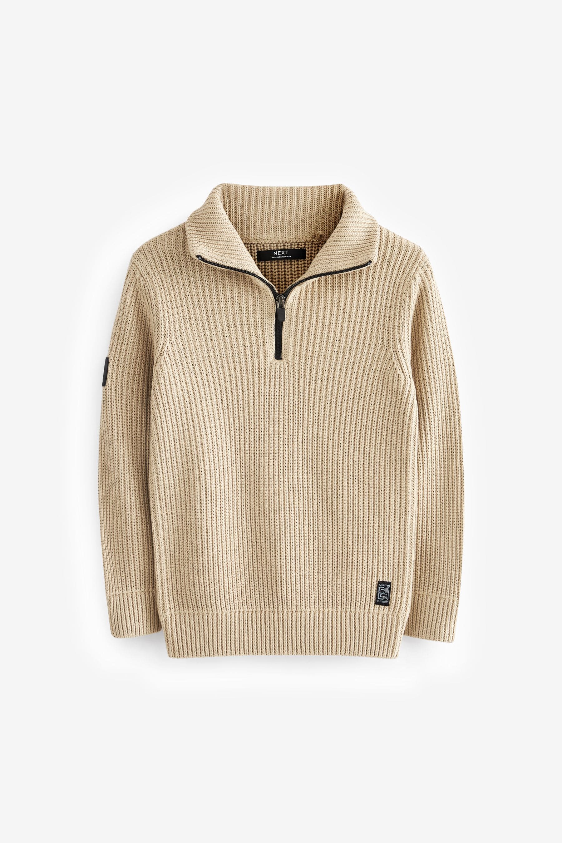 Tan Brown Utility Zip Neck Jumper (3-16yrs)