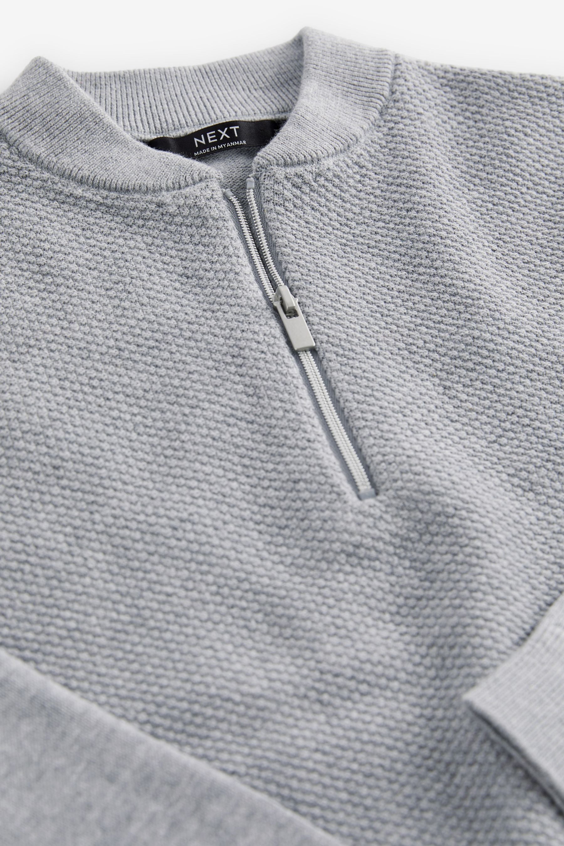 Grey Zip Collar Knitted Polo Shirt (3-16yrs)