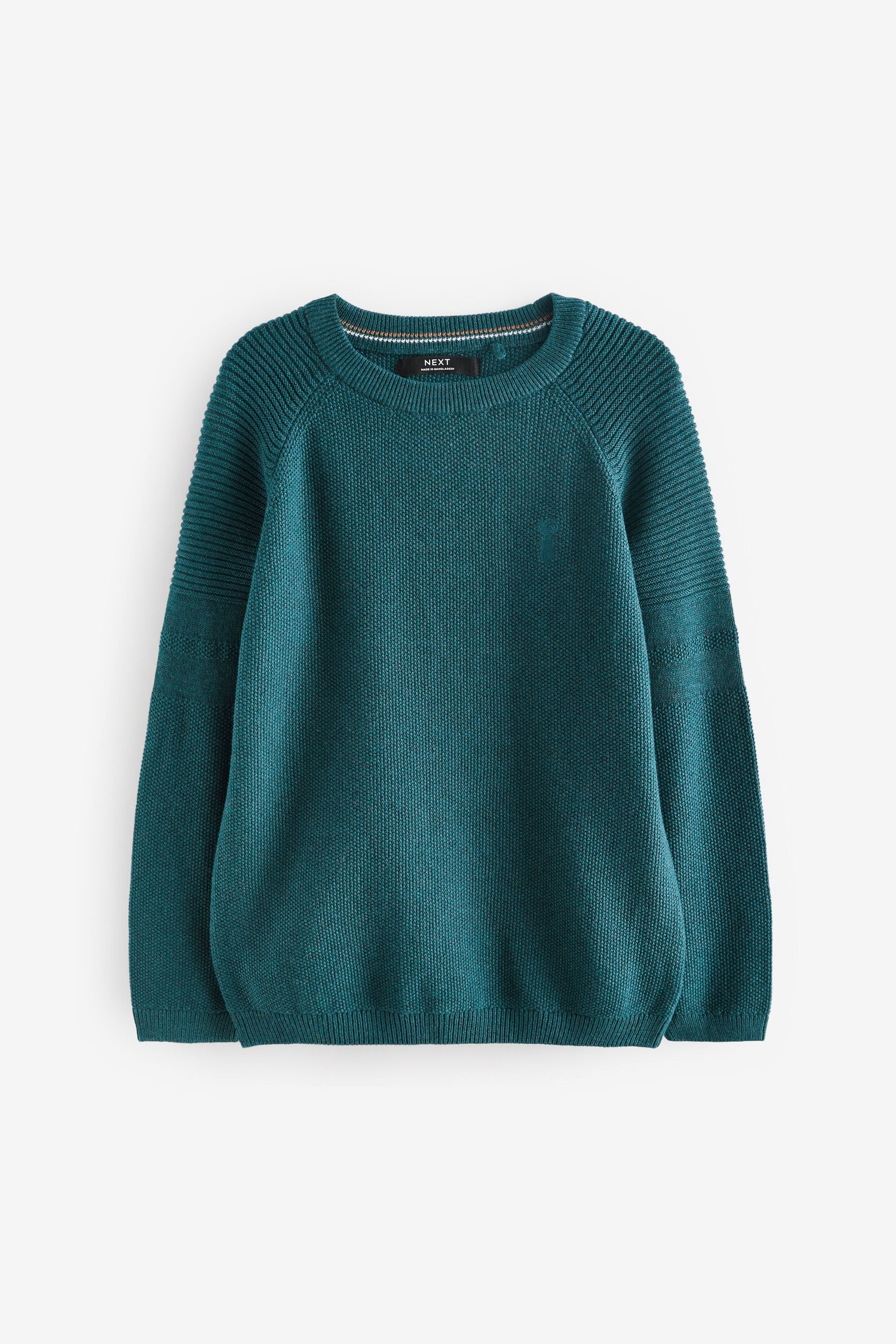 Teal Blue With Stag Textured Crew Jumper (3-16yrs)