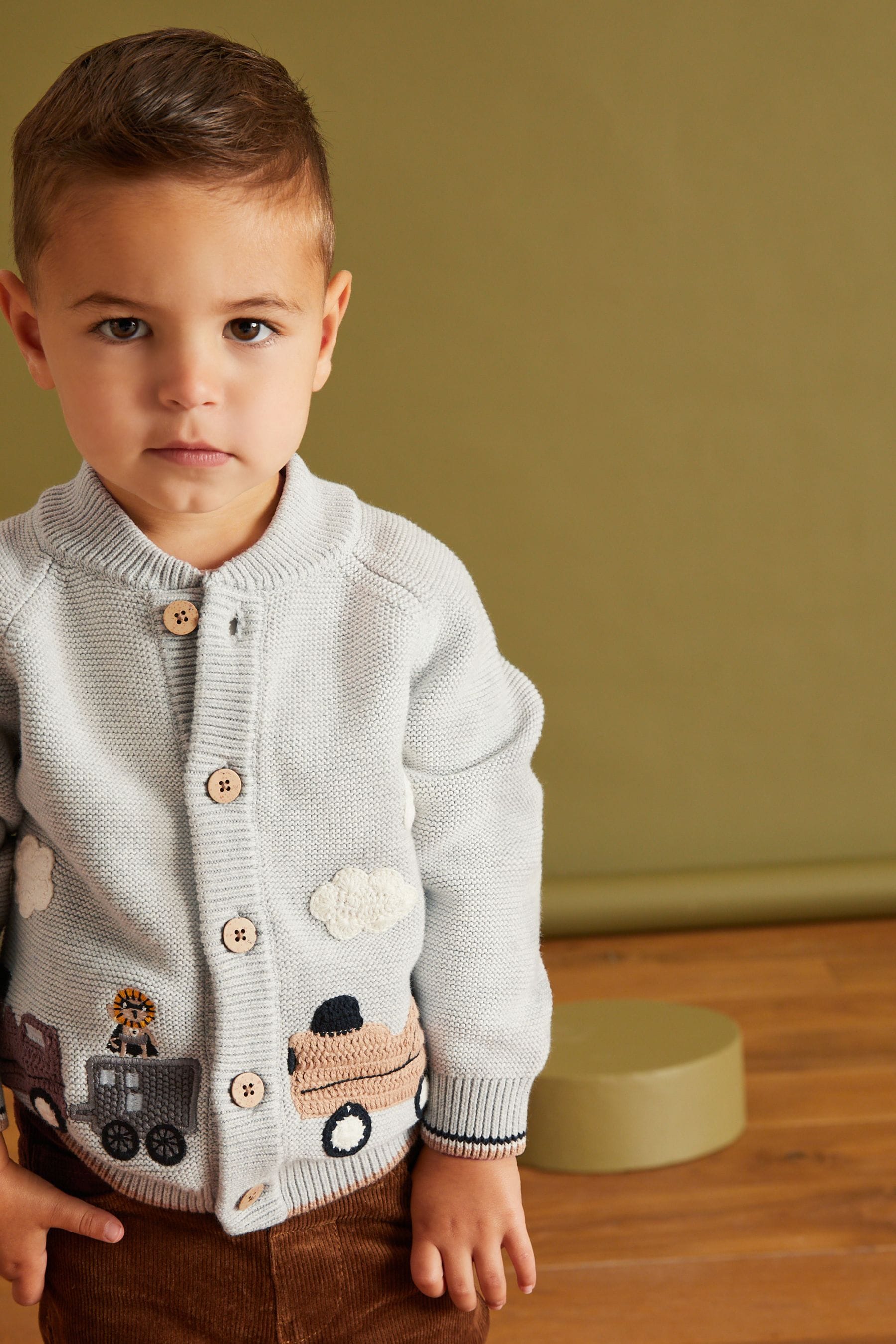 Grey Button Through Train Character Cardigan (3mths-7yrs)