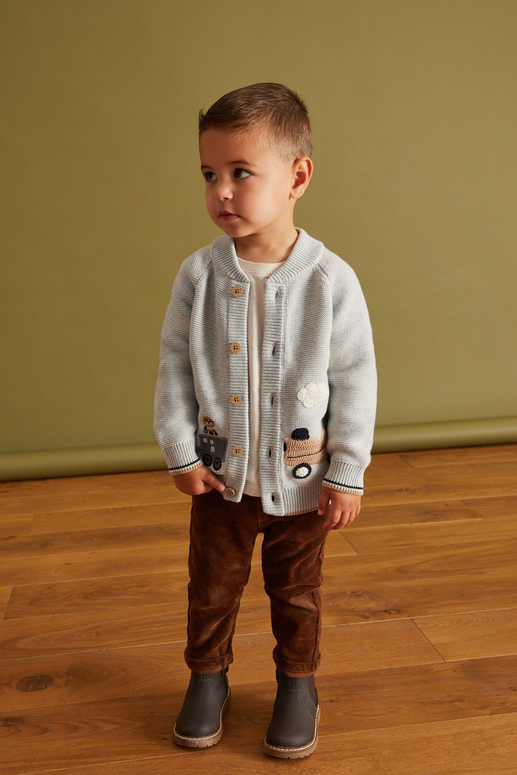 Grey Button Through Train Character Cardigan (3mths-7yrs)