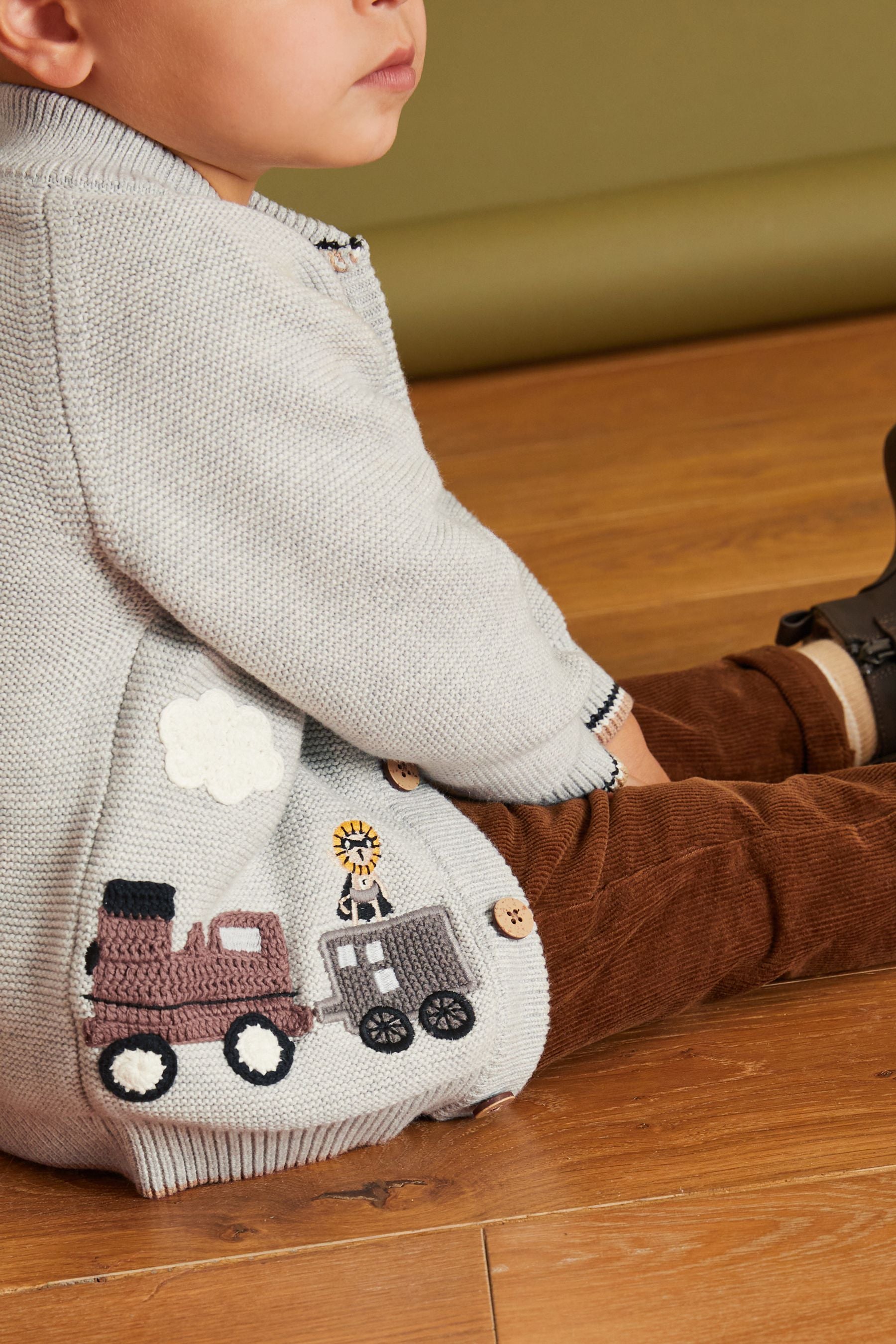 Grey Button Through Train Character Cardigan (3mths-7yrs)