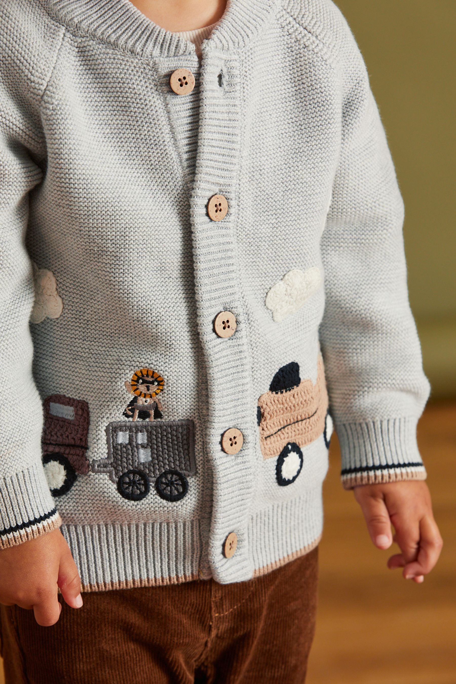 Grey Button Through Train Character Cardigan (3mths-7yrs)