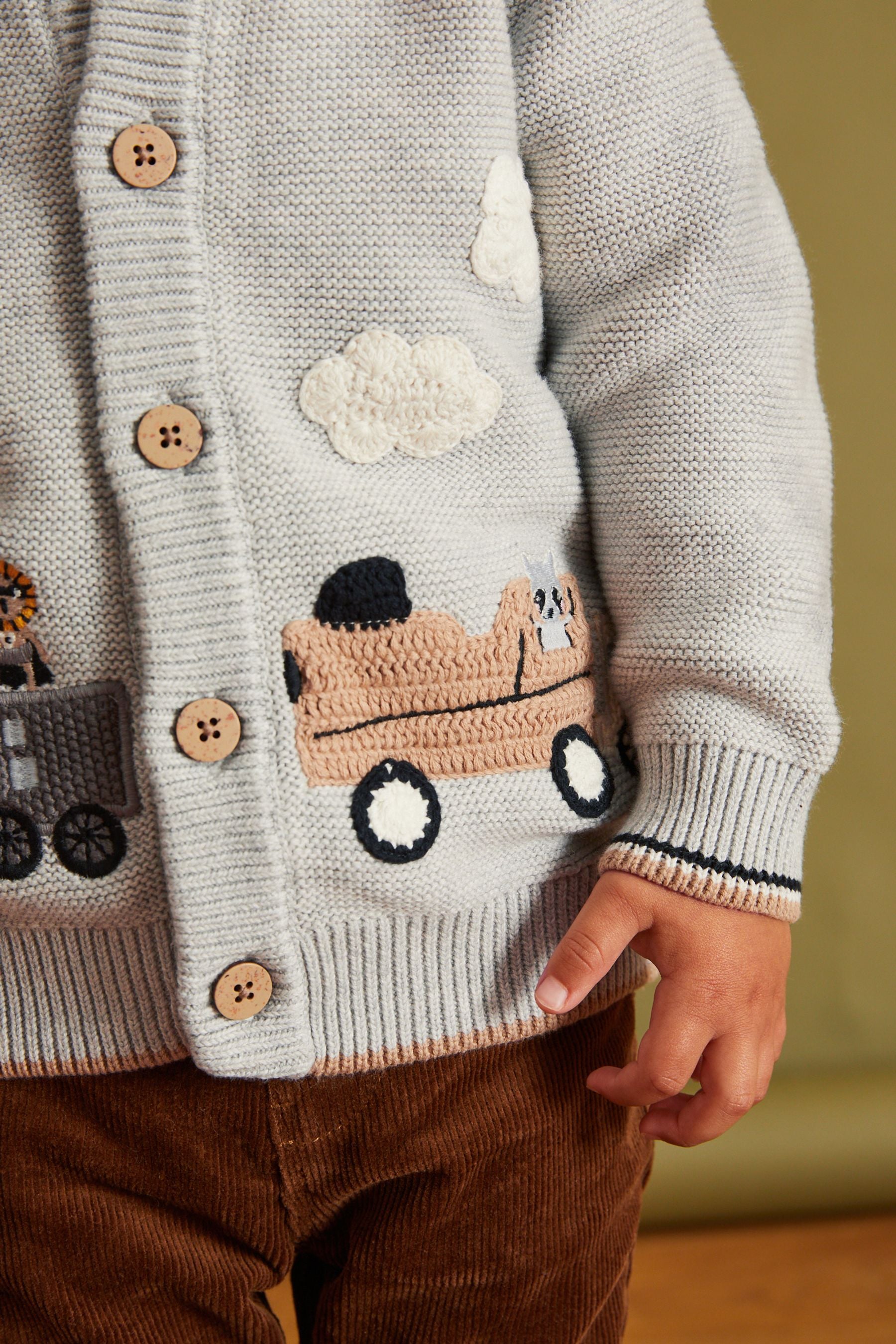 Grey Button Through Train Character Cardigan (3mths-7yrs)