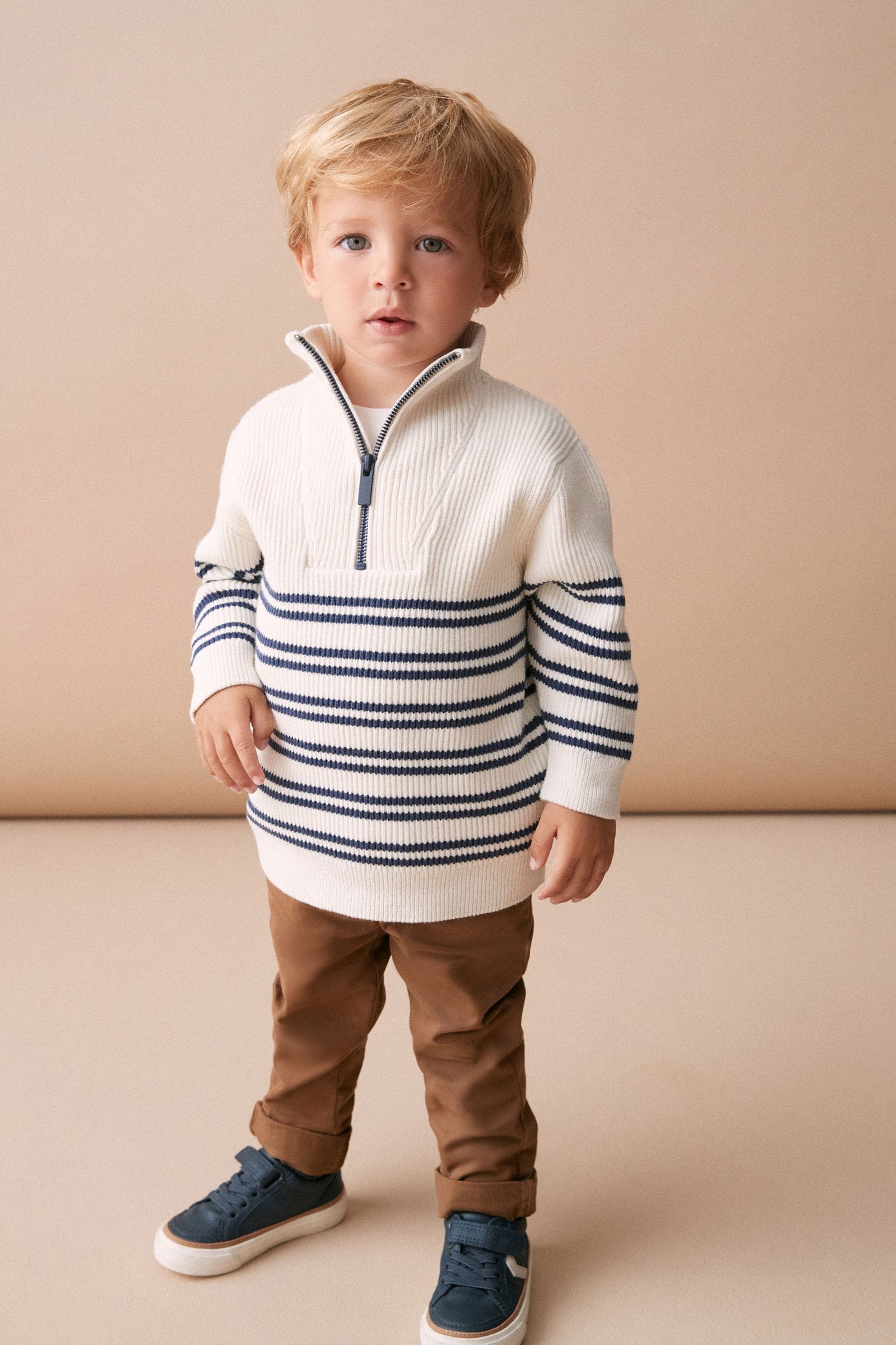 Ecru Cream Knitted Quarter Zip Jumper (3mths-7yrs)