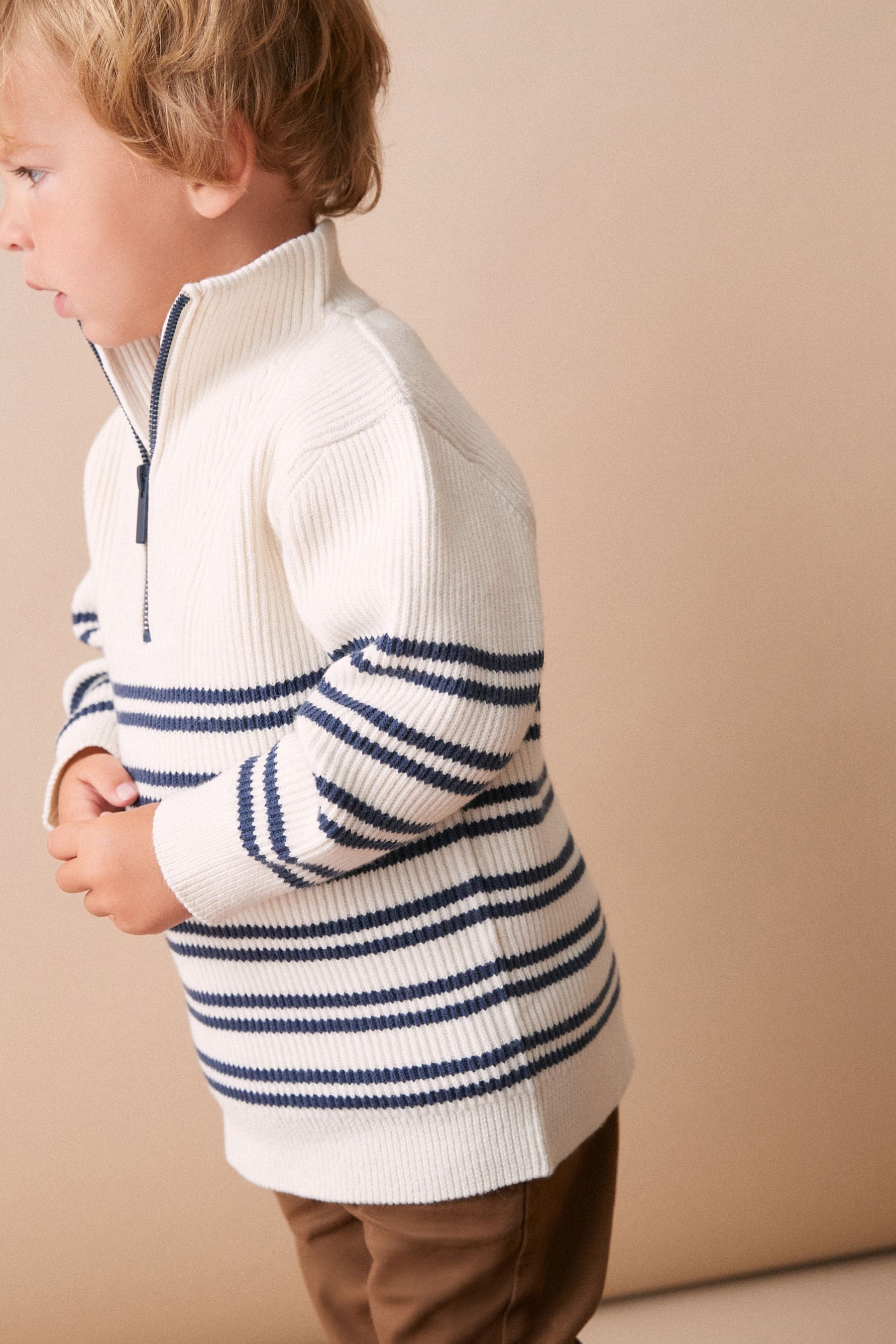 Ecru Cream Knitted Quarter Zip Jumper (3mths-7yrs)