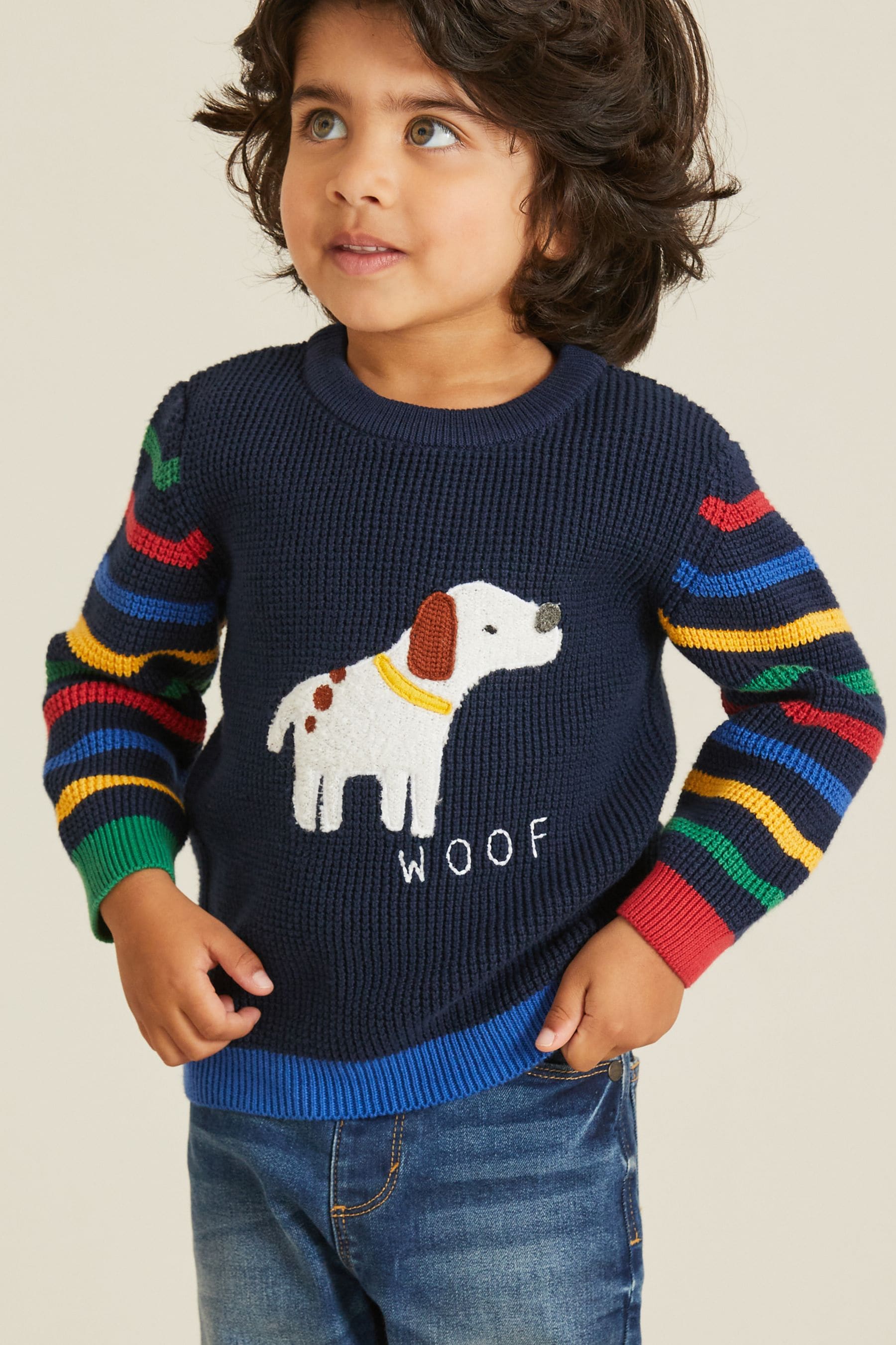 Navy Blue Dog Animal Character Crew Jumper (3mths-7yrs)