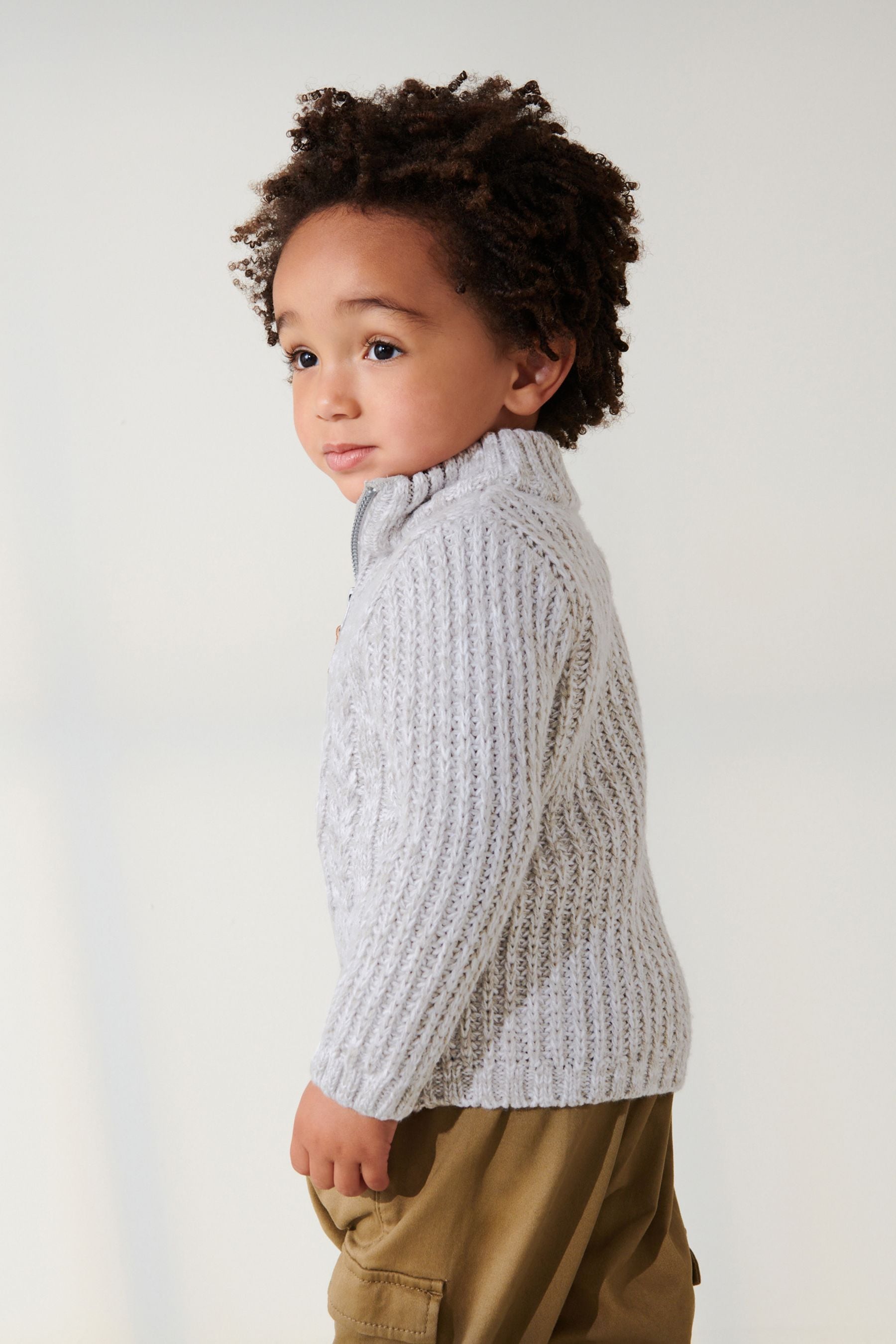 Grey Zip Neck Chunky Cable Jumper (3mths-7yrs)