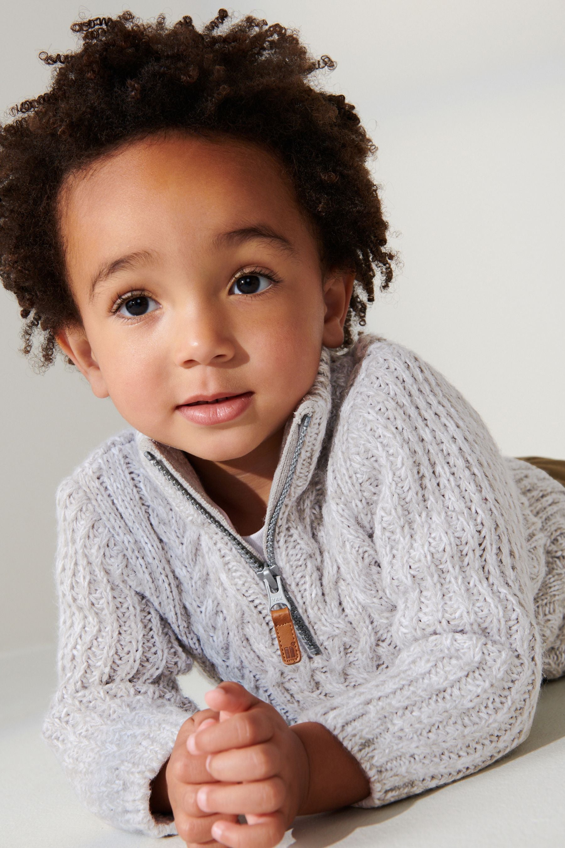 Grey Zip Neck Chunky Cable Jumper (3mths-7yrs)