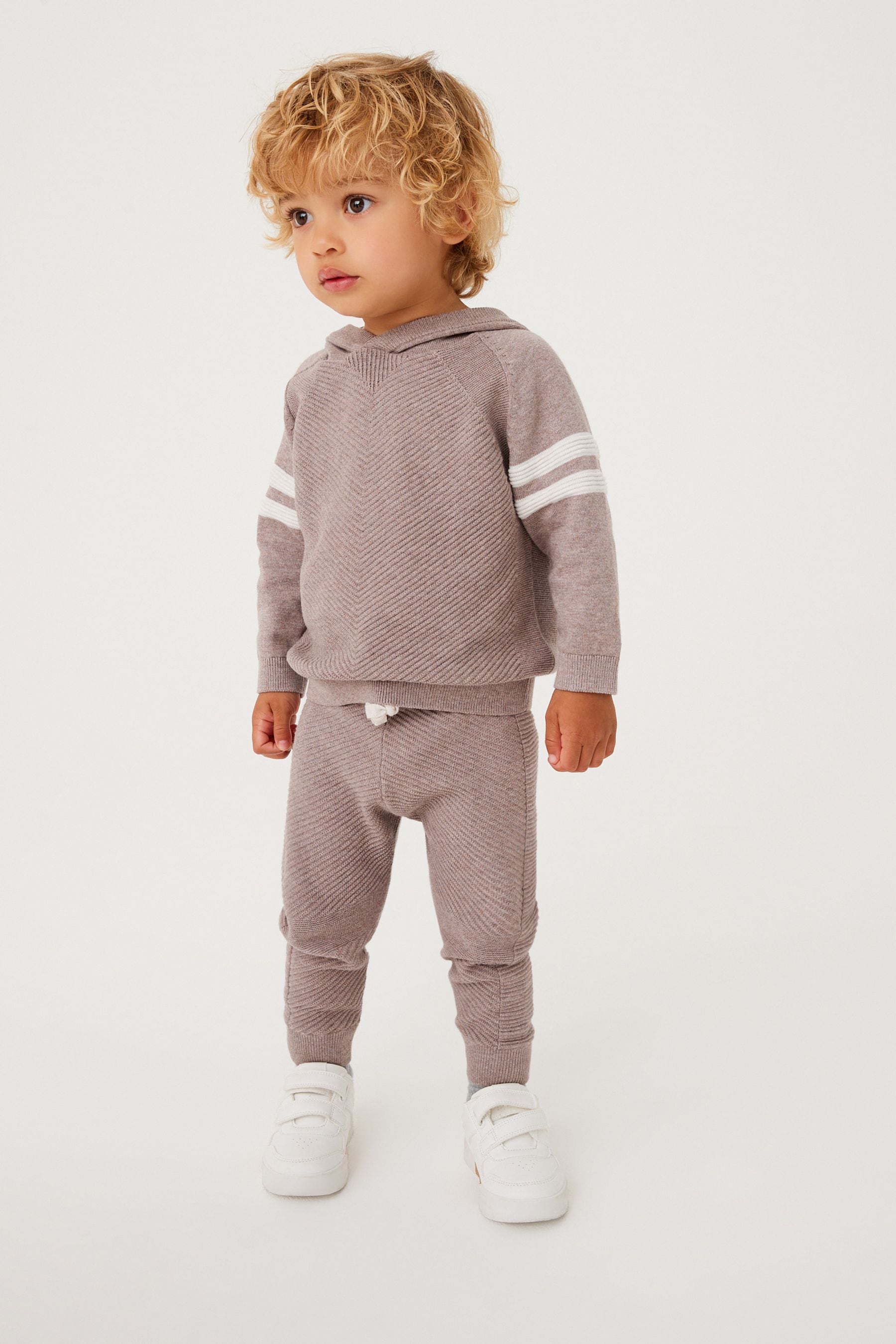 Taupe Brown Knitted Textured Hoodie and Joggers Set (3mths-7yrs)