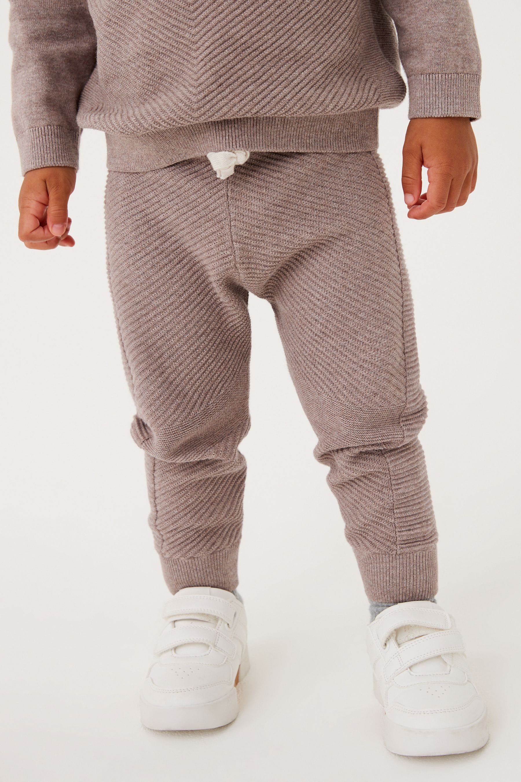 Taupe Brown Knitted Textured Hoodie and Joggers Set (3mths-7yrs)