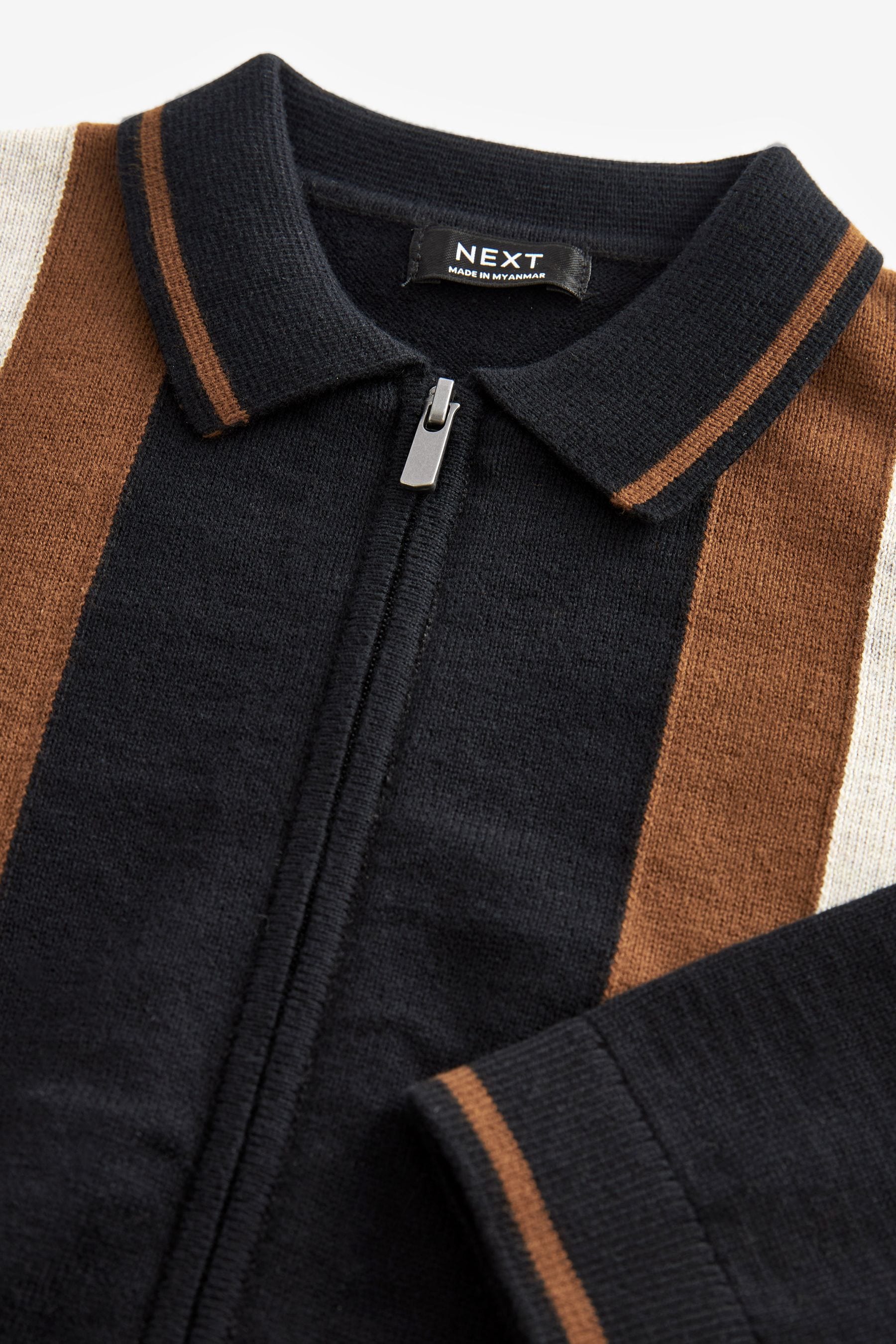 Black/Tan Brown Colourblock Long Sleeve Patterned Knit Polo Shirt (3mths-7yrs)