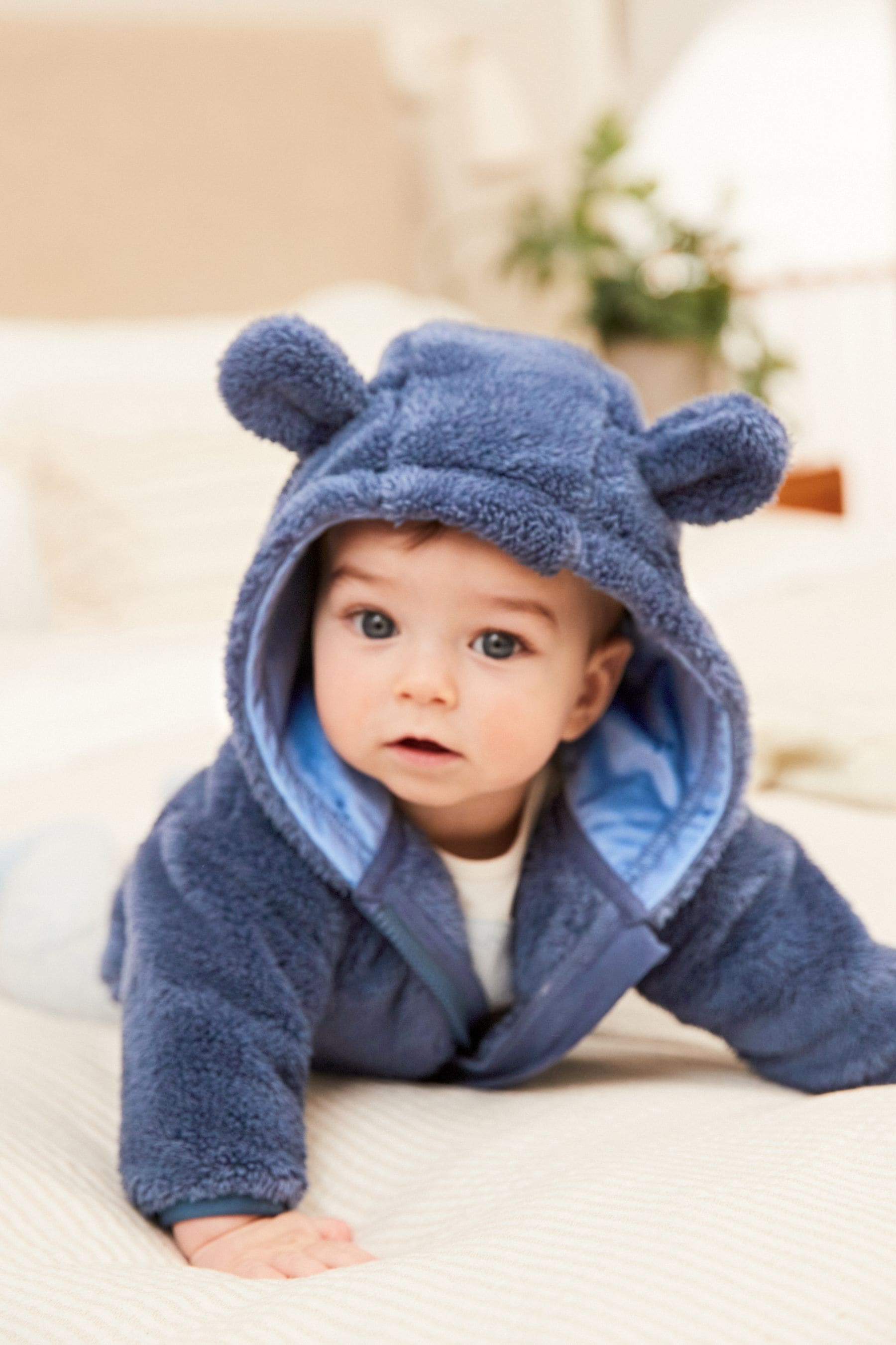 Navy Cosy Teddy Borg Fleece Bear Baby Jacket (0-18mths)