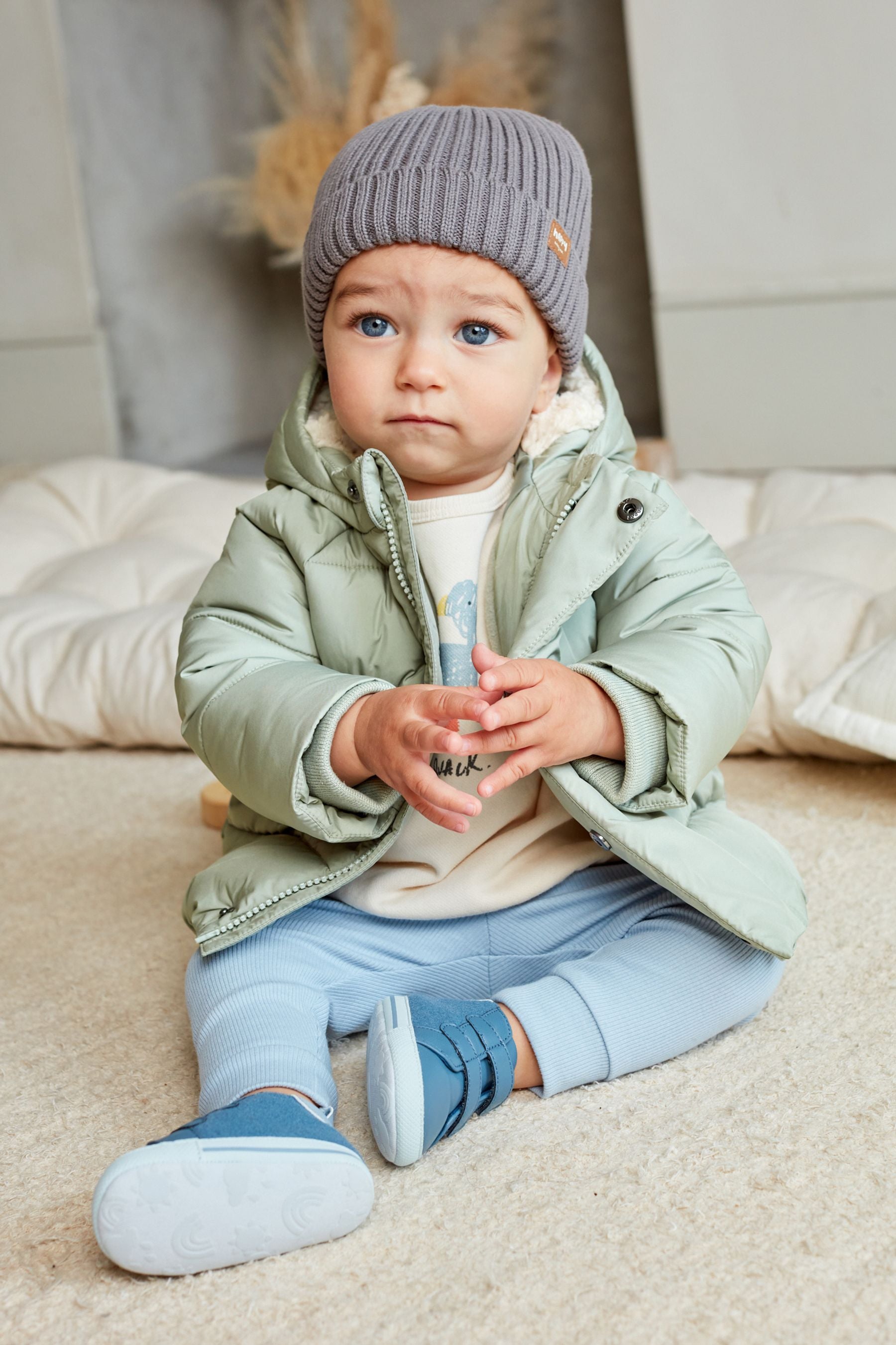 Sage Green Hooded Baby Puffer Jacket (0mths-2yrs)