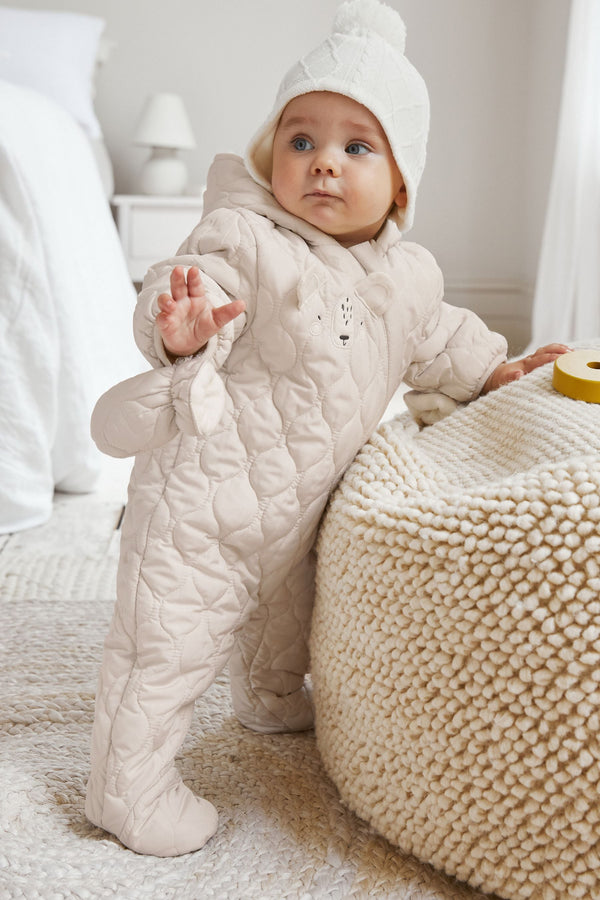 Ecru Cream Character Quilted Baby All-In-One Pramsuit