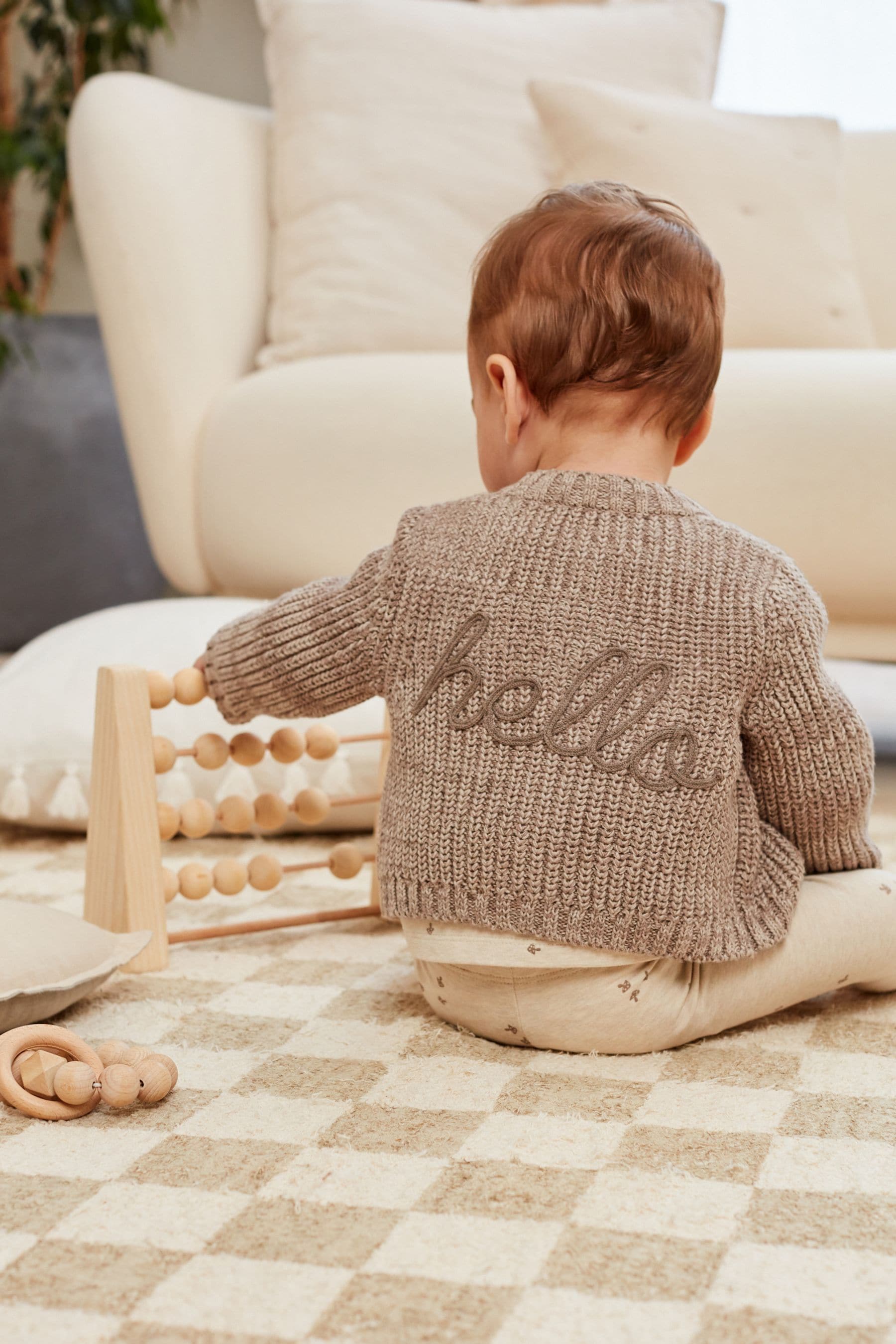 Brown 100% Cotton Chunky Knitted Embroidered Baby Cardigan