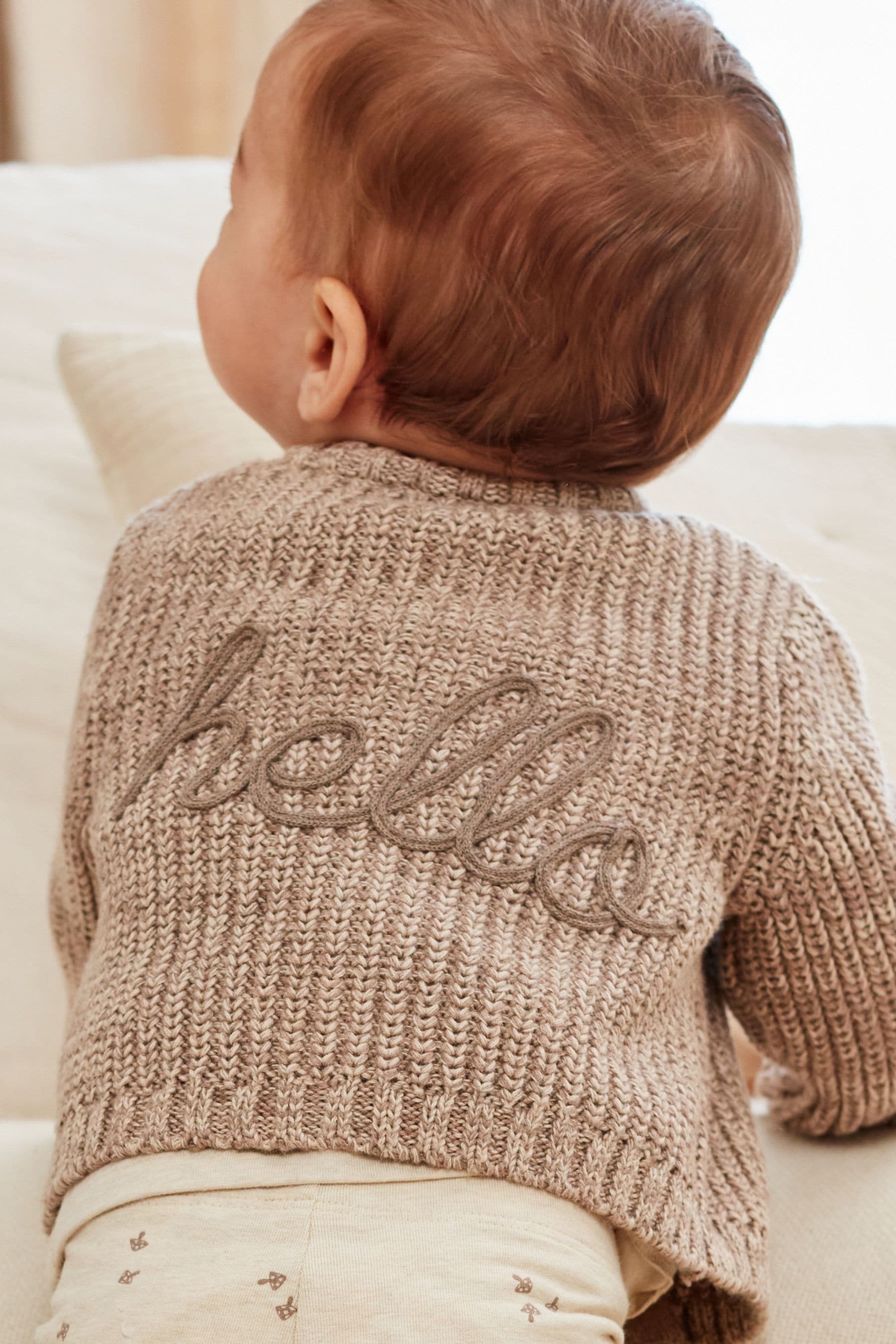 Brown 100% Cotton Chunky Knitted Embroidered Baby Cardigan