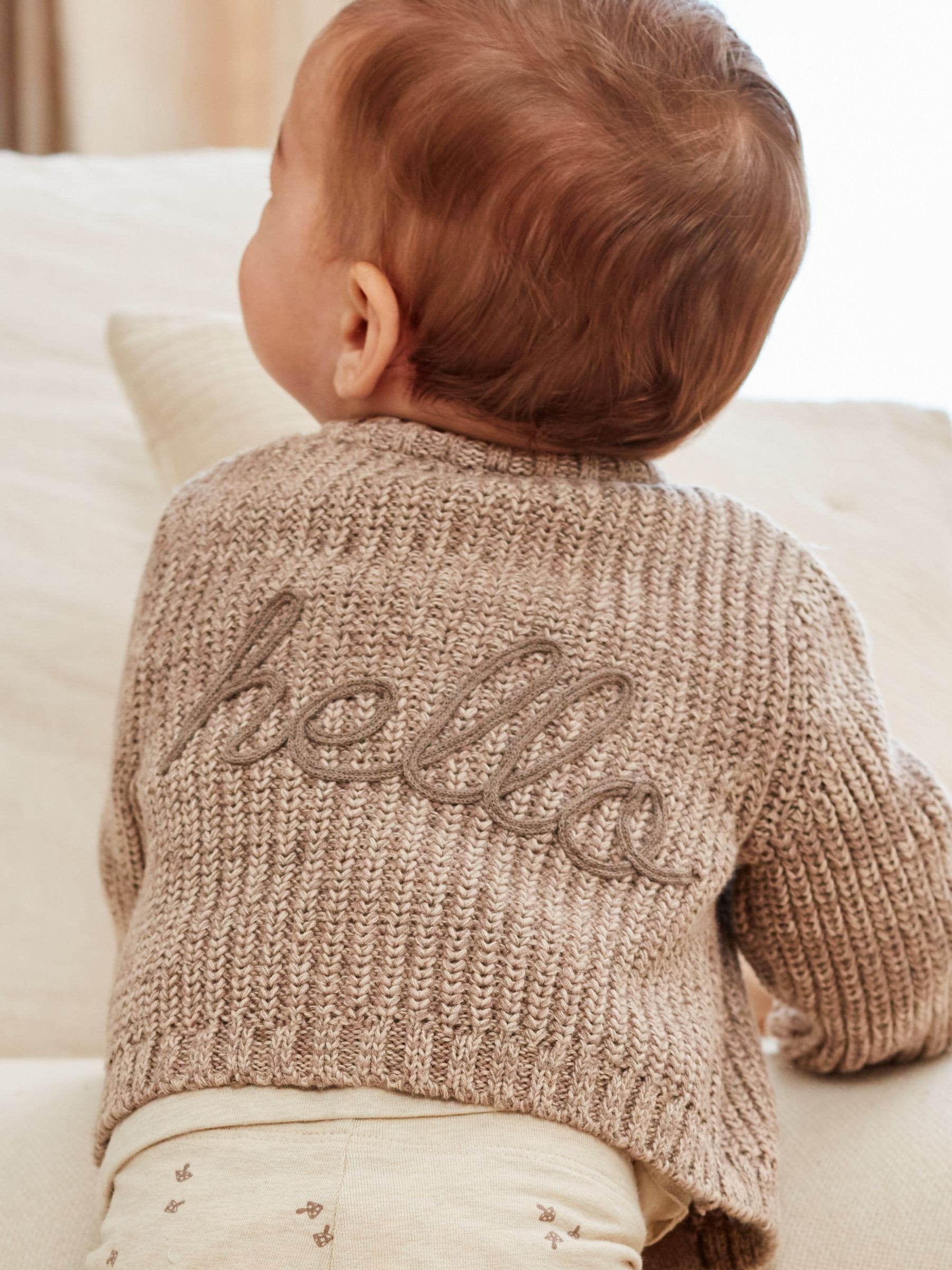 Brown 100% Cotton Chunky Knitted Embroidered Baby Cardigan