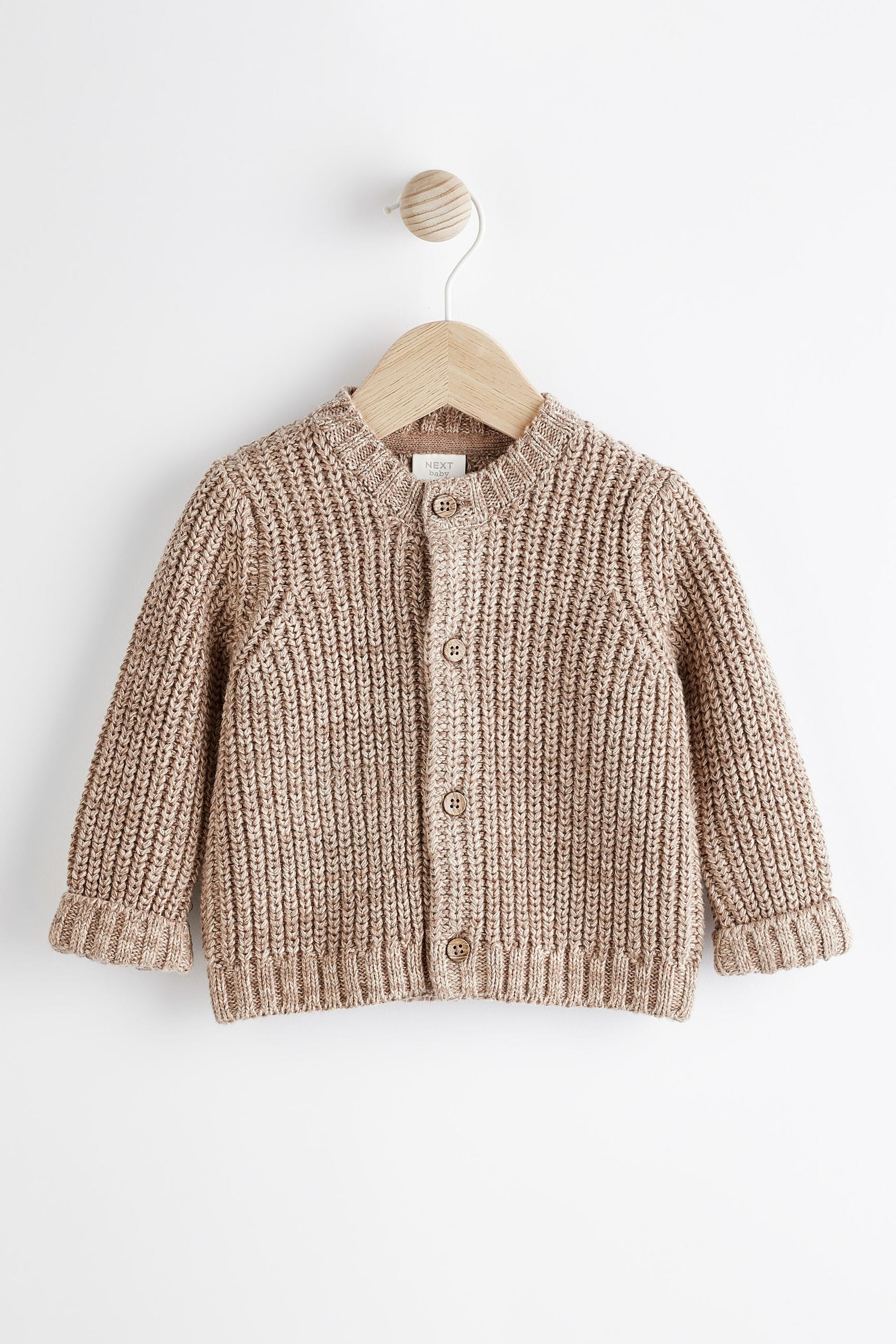 Brown 100% Cotton Chunky Knitted Embroidered Baby Cardigan