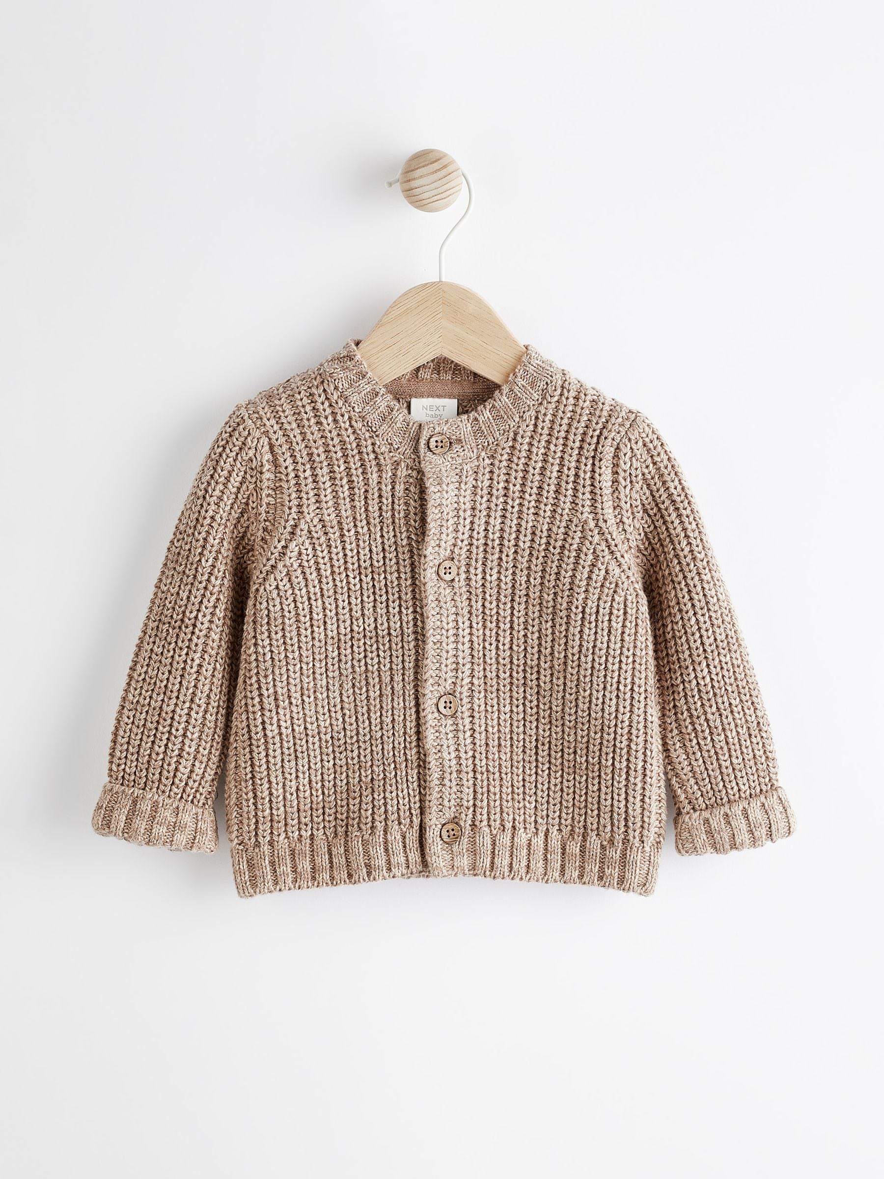 Brown 100% Cotton Chunky Knitted Embroidered Baby Cardigan