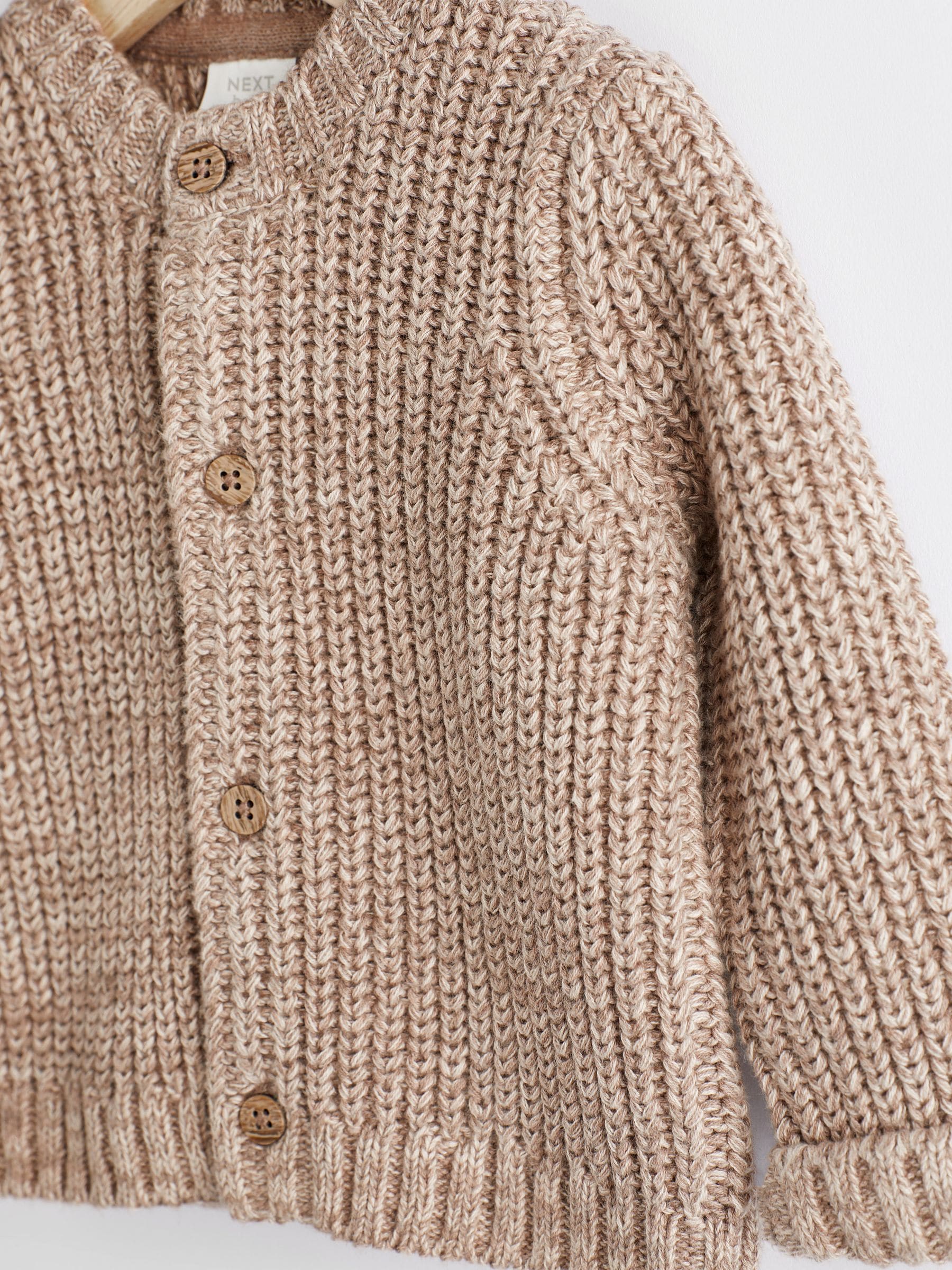 Brown 100% Cotton Chunky Knitted Embroidered Baby Cardigan