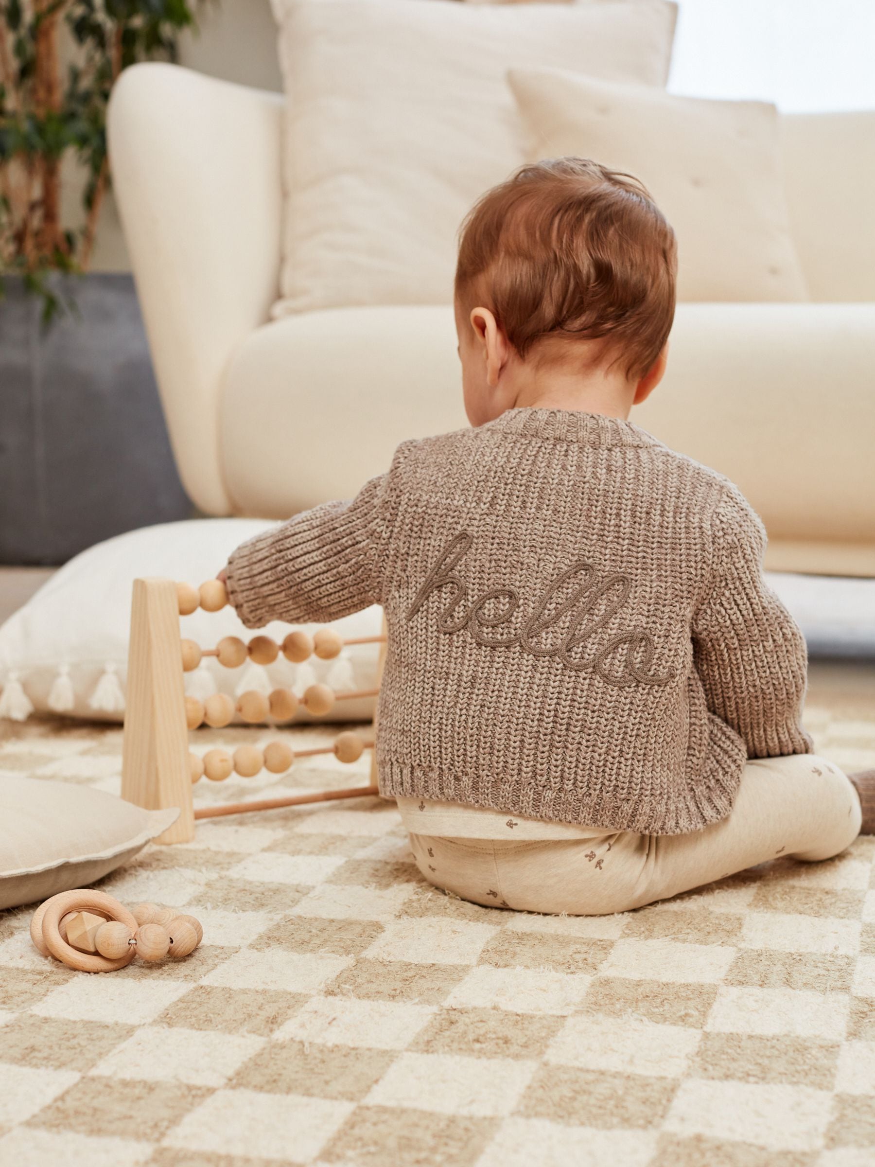 Brown 100% Cotton Chunky Knitted Embroidered Baby Cardigan