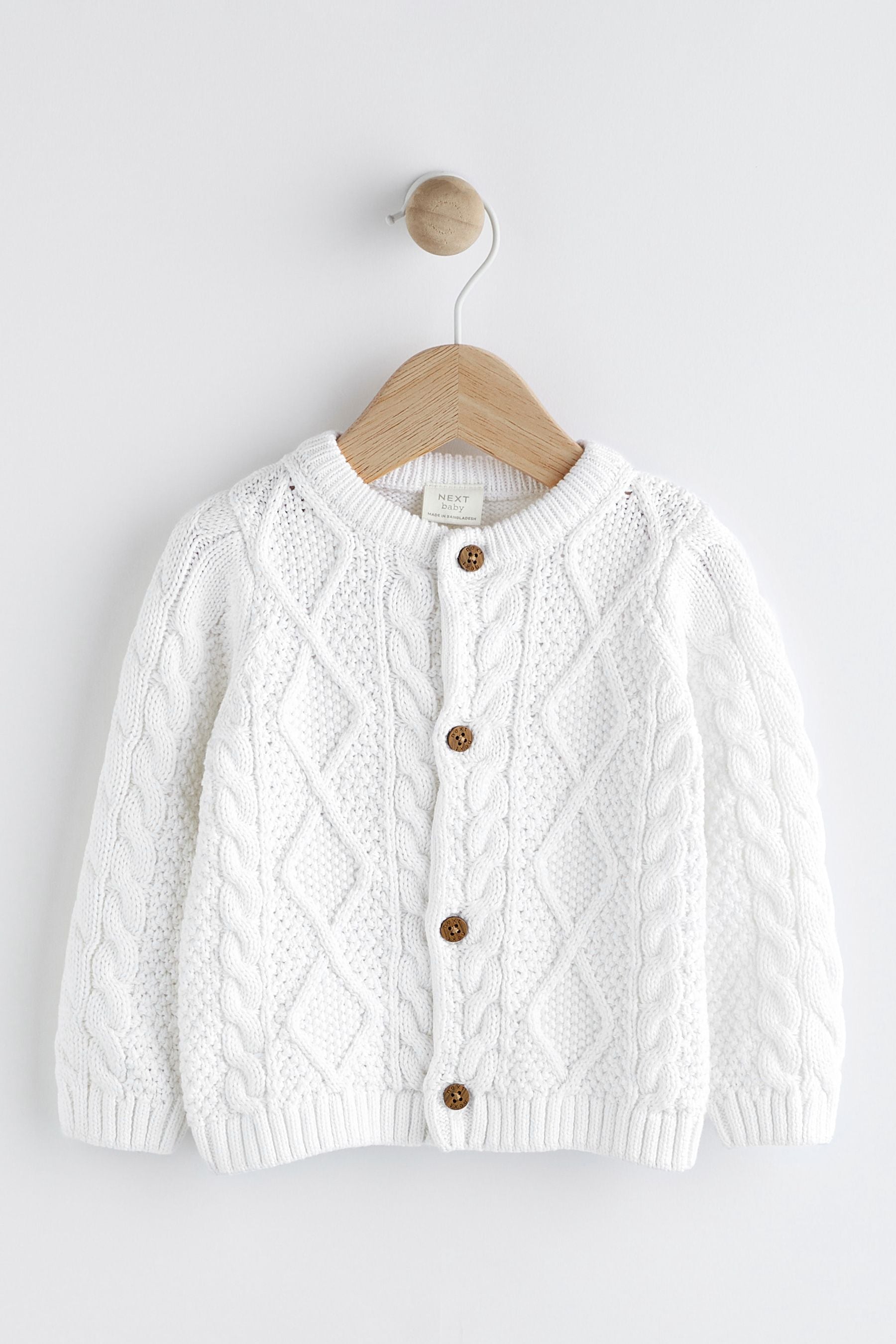 White Cable Knitted Baby Cardigan