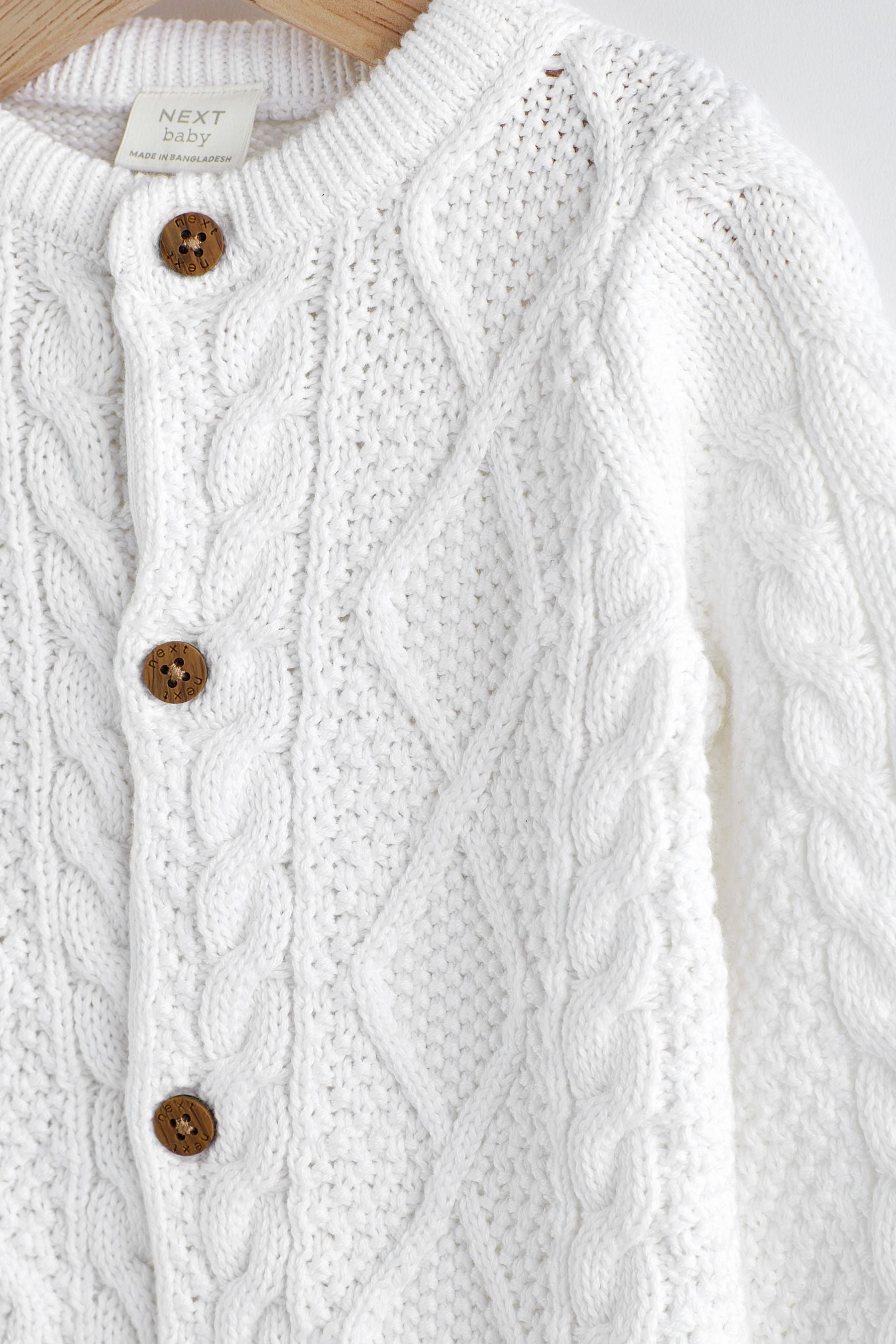 White Cable Knitted Baby Cardigan