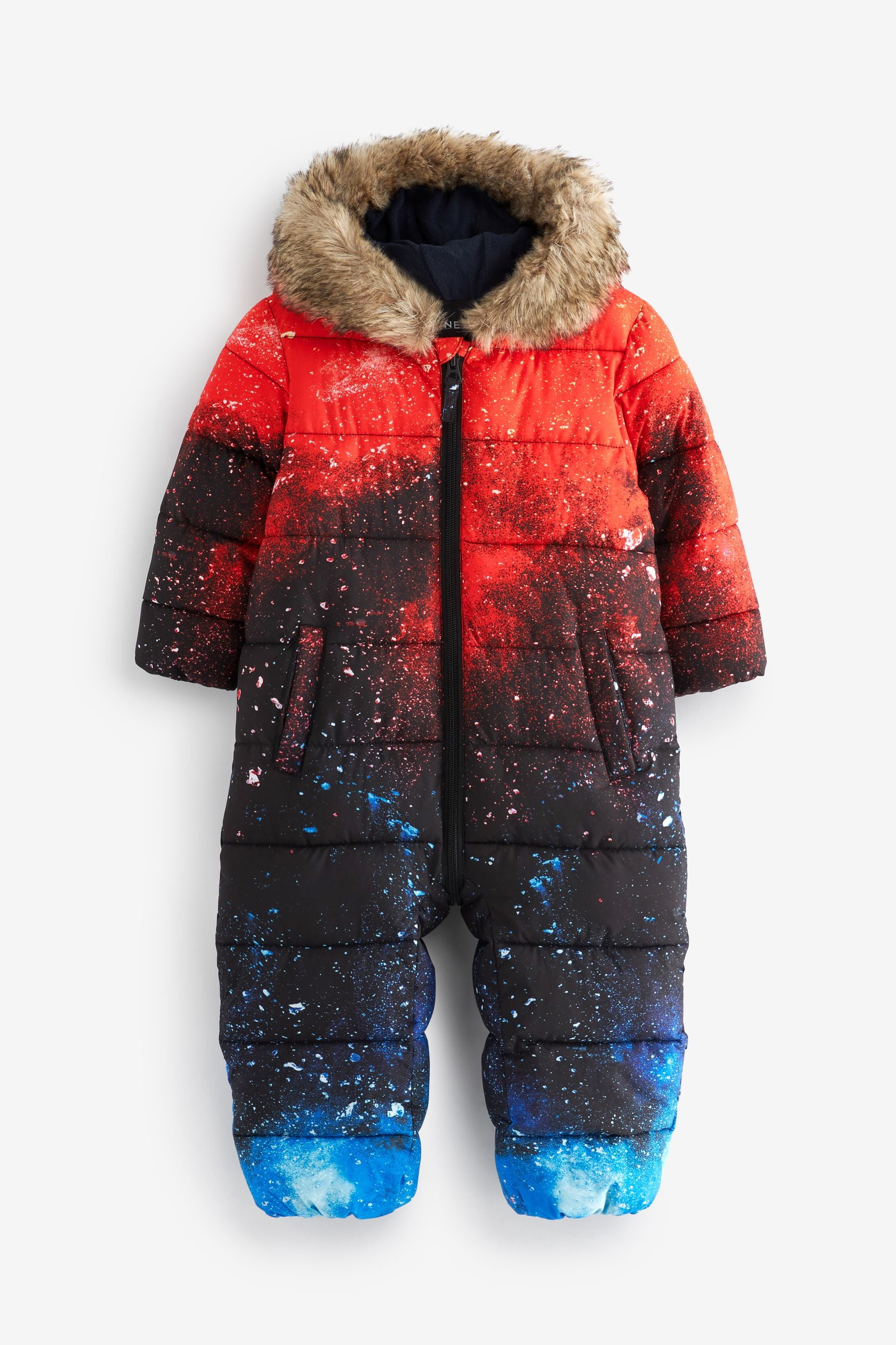 Red Galaxy Print Snowsuit With Faux Fur Hood Trim (3mths-7yrs)